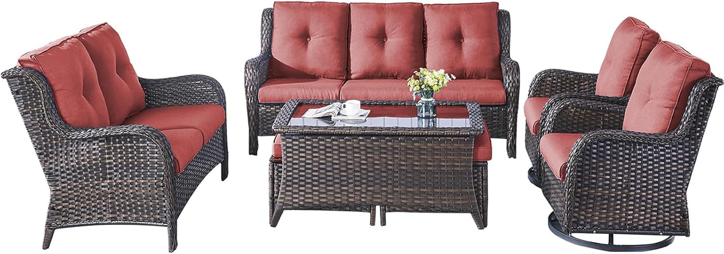 Rilyson Wicker Rocking Chair Swivel Chairs - 4 Piece Rocker Patio Chairs Set Rattan Rocking Chair for Outdoor Porch Deck Garden Backyard(Mixed Grey/Blue)