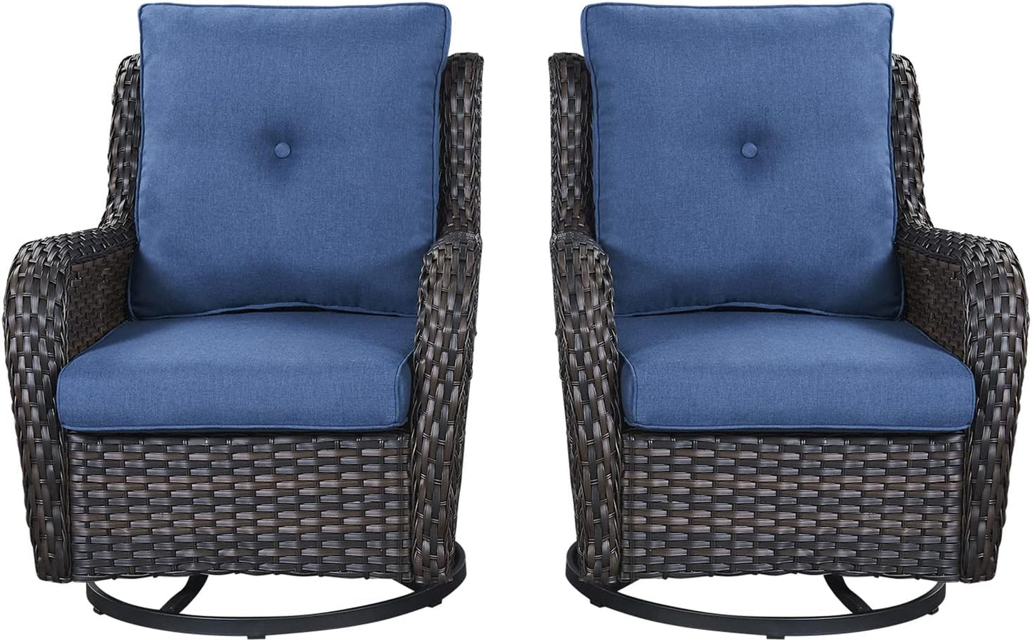 Rilyson Wicker Rocking Chair Swivel Chairs - 4 Piece Rocker Patio Chairs Set Rattan Rocking Chair for Outdoor Porch Deck Garden Backyard(Mixed Grey/Blue)