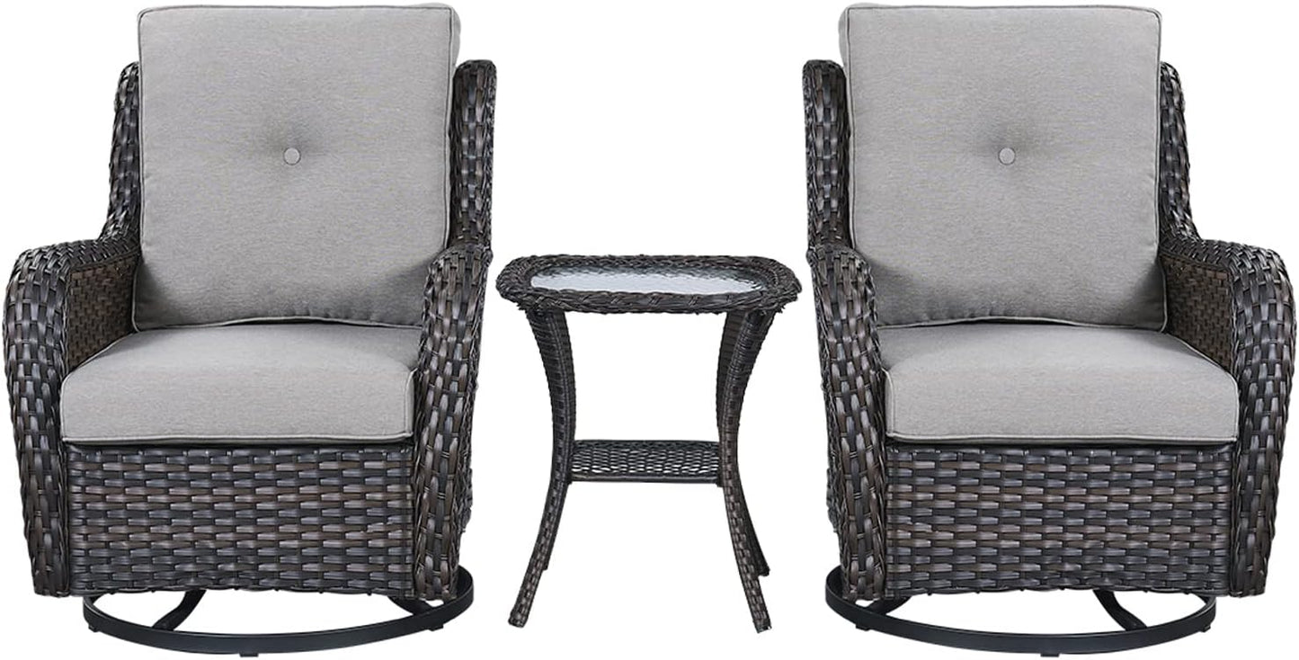 Rilyson Wicker Rocking Chair Swivel Chairs - 4 Piece Rocker Patio Chairs Set Rattan Rocking Chair for Outdoor Porch Deck Garden Backyard(Mixed Grey/Blue)
