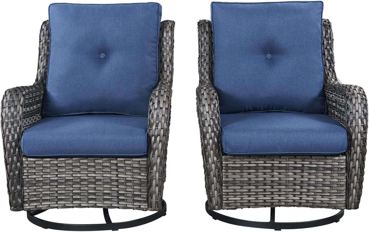 Rilyson Wicker Rocking Chair Swivel Chairs - 4 Piece Rocker Patio Chairs Set Rattan Rocking Chair for Outdoor Porch Deck Garden Backyard(Mixed Grey/Blue)