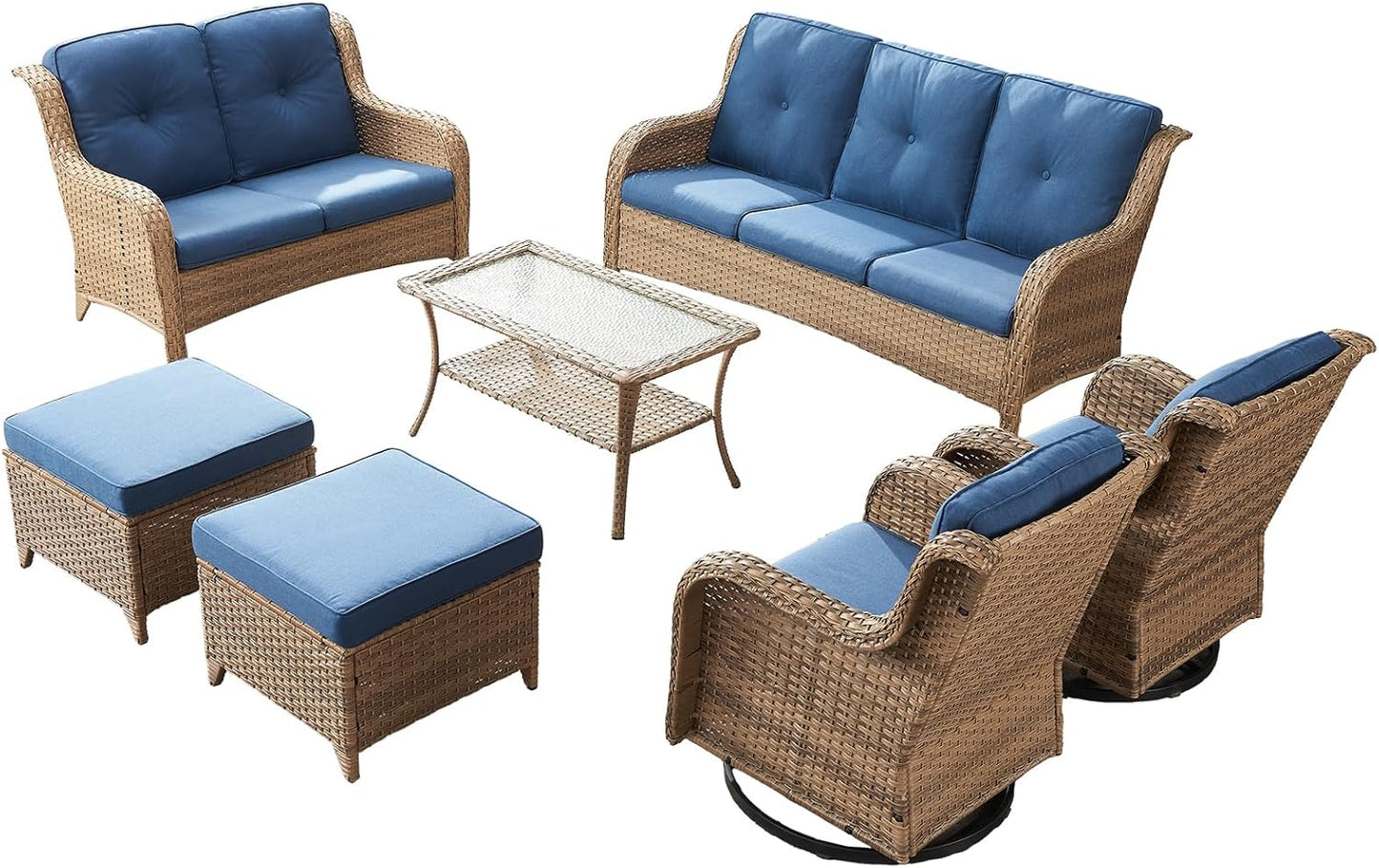 Rilyson Wicker Rocking Chair Swivel Chairs - 4 Piece Rocker Patio Chairs Set Rattan Rocking Chair for Outdoor Porch Deck Garden Backyard(Mixed Grey/Blue)