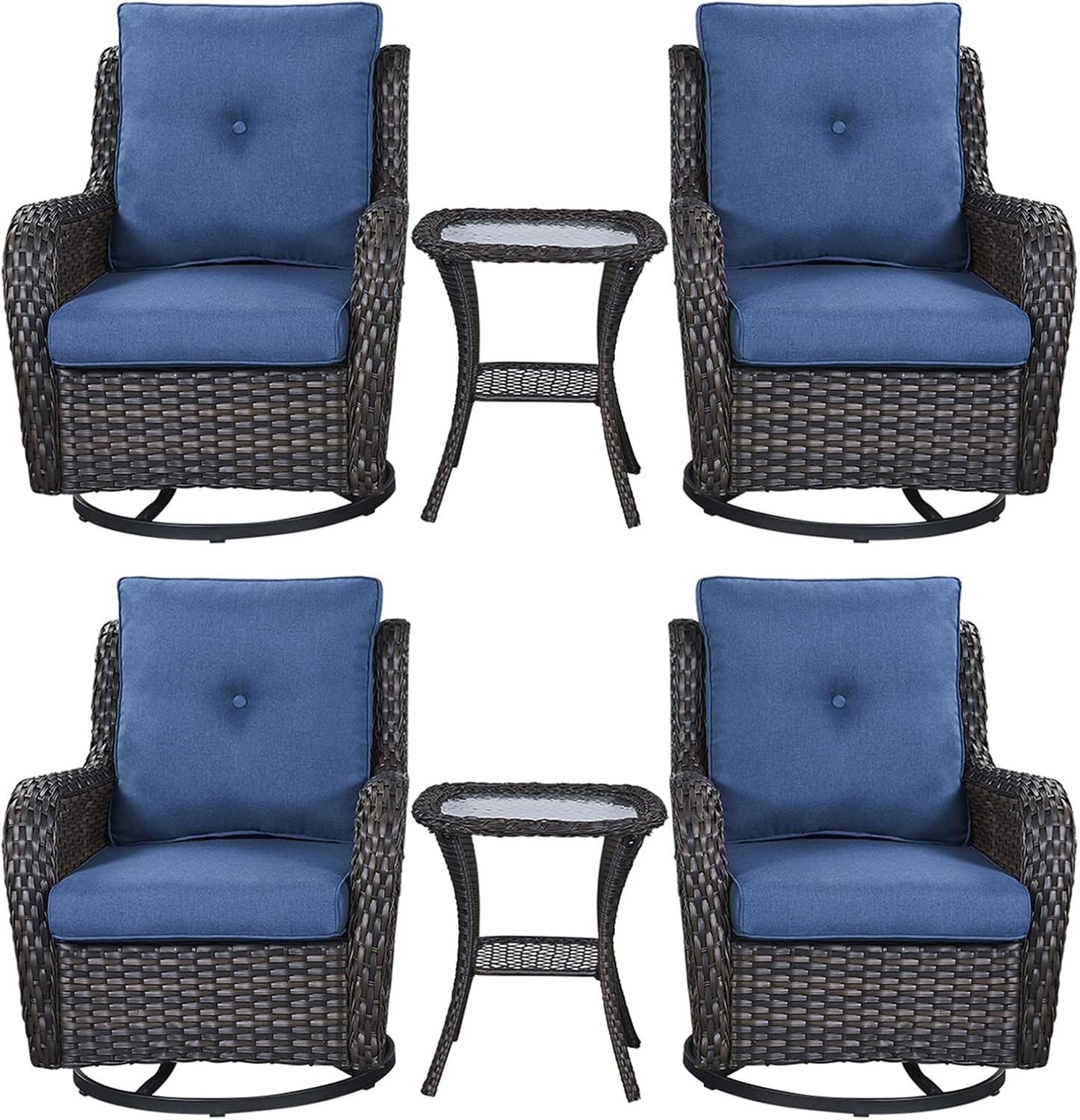 Rilyson Wicker Rocking Chair Swivel Chairs - 4 Piece Rocker Patio Chairs Set Rattan Rocking Chair for Outdoor Porch Deck Garden Backyard(Mixed Grey/Blue)