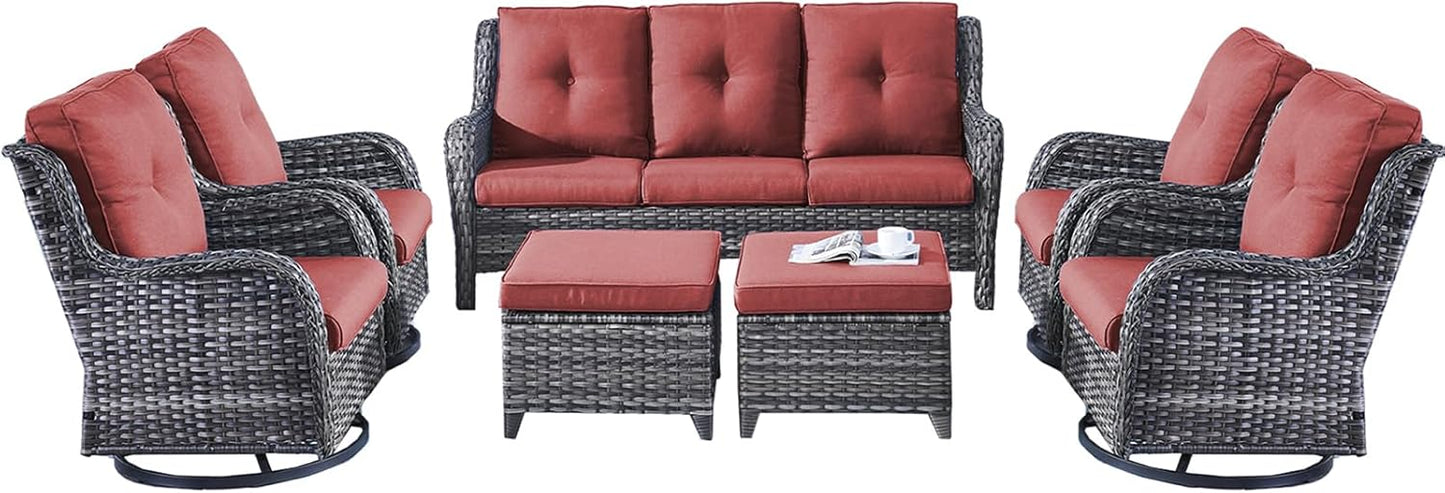 Rilyson Wicker Rocking Chair Swivel Chairs - 4 Piece Rocker Patio Chairs Set Rattan Rocking Chair for Outdoor Porch Deck Garden Backyard(Mixed Grey/Blue)