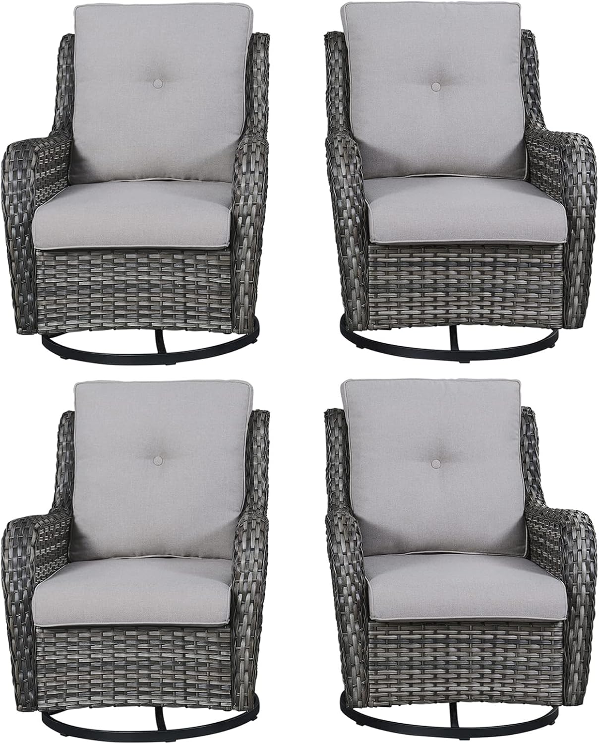 Rilyson Wicker Rocking Chair Swivel Chairs - 4 Piece Rocker Patio Chairs Set Rattan Rocking Chair for Outdoor Porch Deck Garden Backyard(Mixed Grey/Blue)