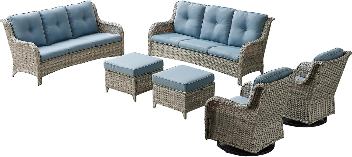 Rilyson Wicker Rocking Chair Swivel Chairs - 4 Piece Rocker Patio Chairs Set Rattan Rocking Chair for Outdoor Porch Deck Garden Backyard(Mixed Grey/Blue)