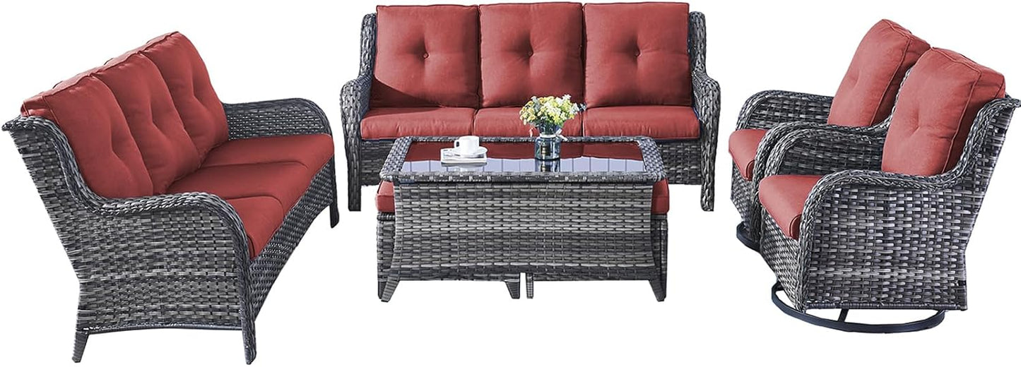 Rilyson Wicker Rocking Chair Swivel Chairs - 4 Piece Rocker Patio Chairs Set Rattan Rocking Chair for Outdoor Porch Deck Garden Backyard(Mixed Grey/Blue)