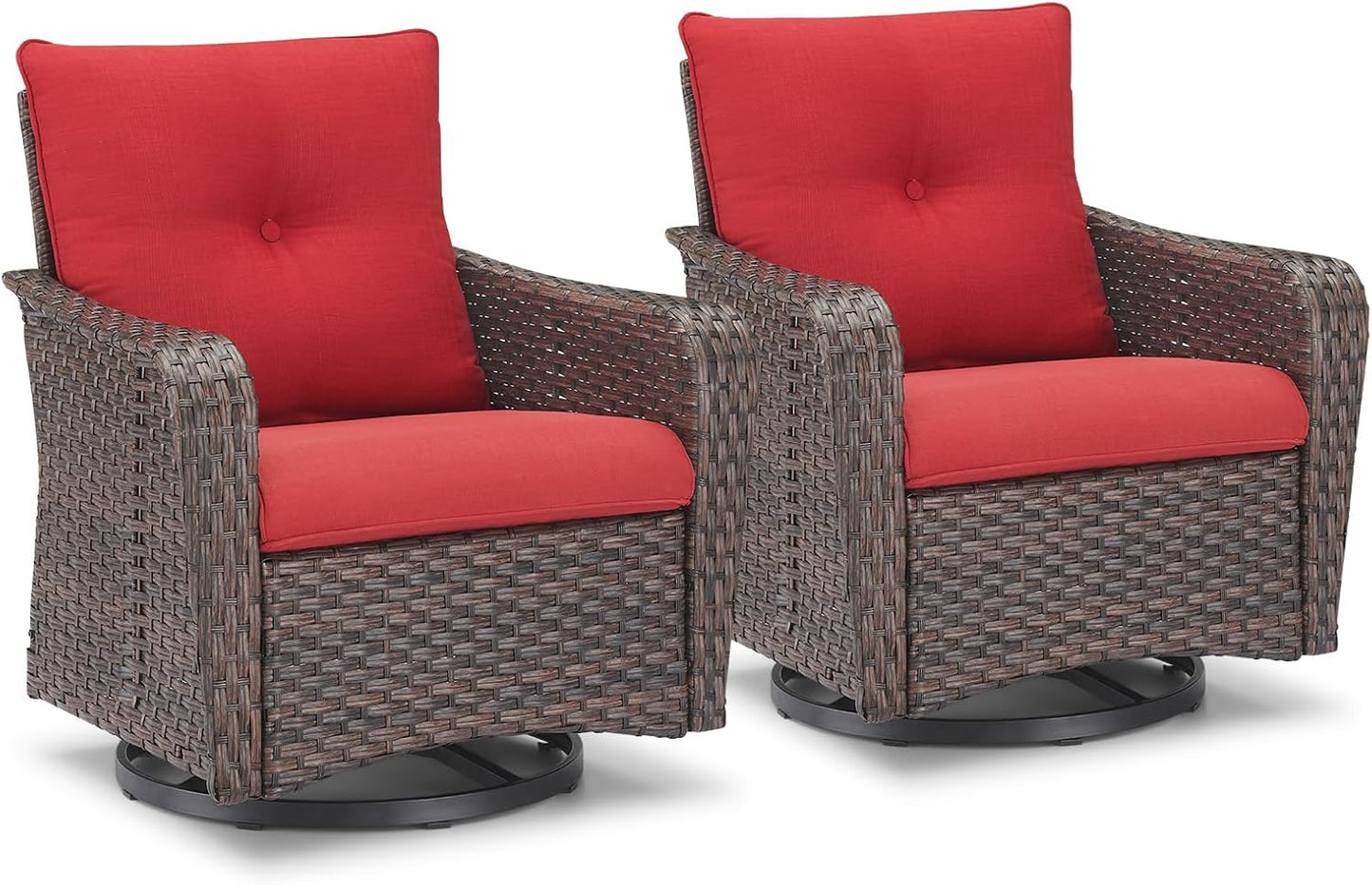 Rilyson Outdoor Patio Swivel Rocker Chairs - 3 PC Wicker Patio Bistro Sets with High Back,Comfy Cushions, Deep Seating and Side Table for Porch Deck Backyard Garden(Brown/Blue)