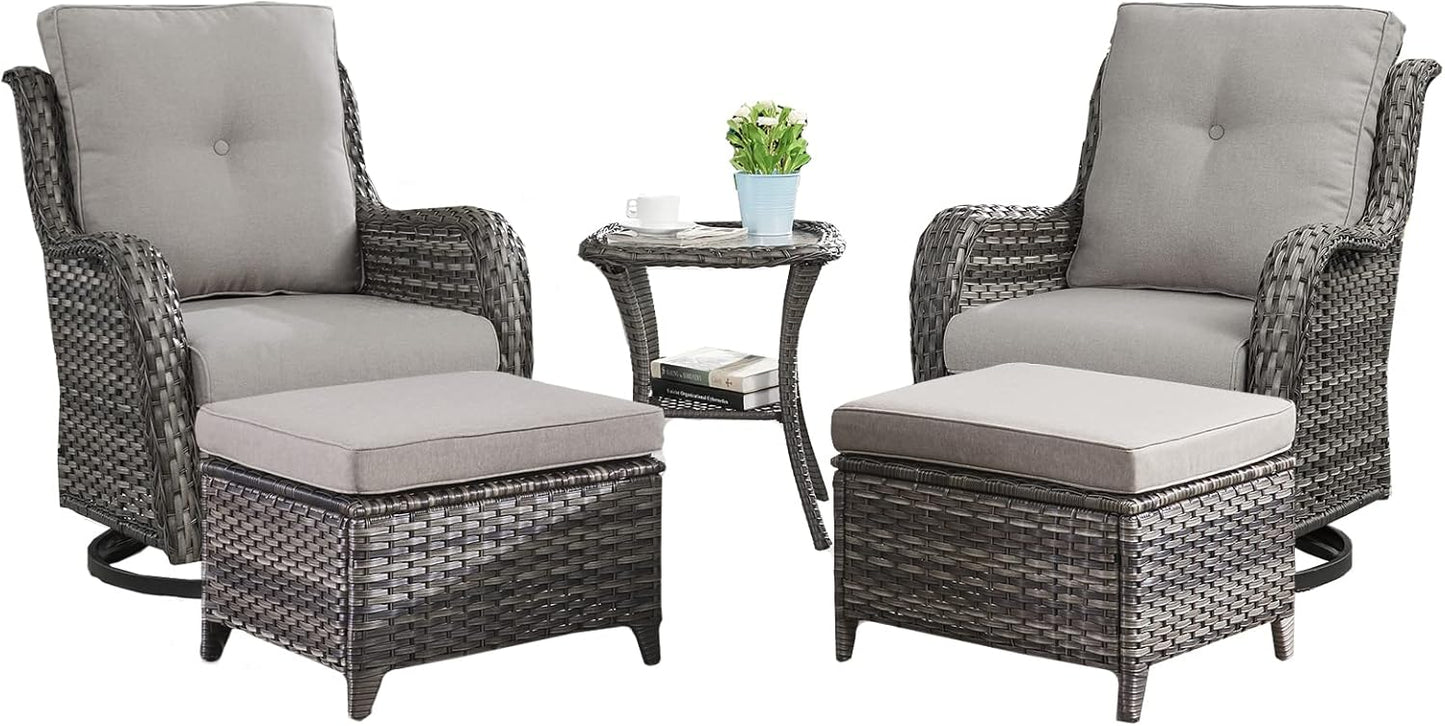 Rilyson Wicker Rocking Chair Swivel Chairs - 4 Piece Rocker Patio Chairs Set Rattan Rocking Chair for Outdoor Porch Deck Garden Backyard(Mixed Grey/Blue)