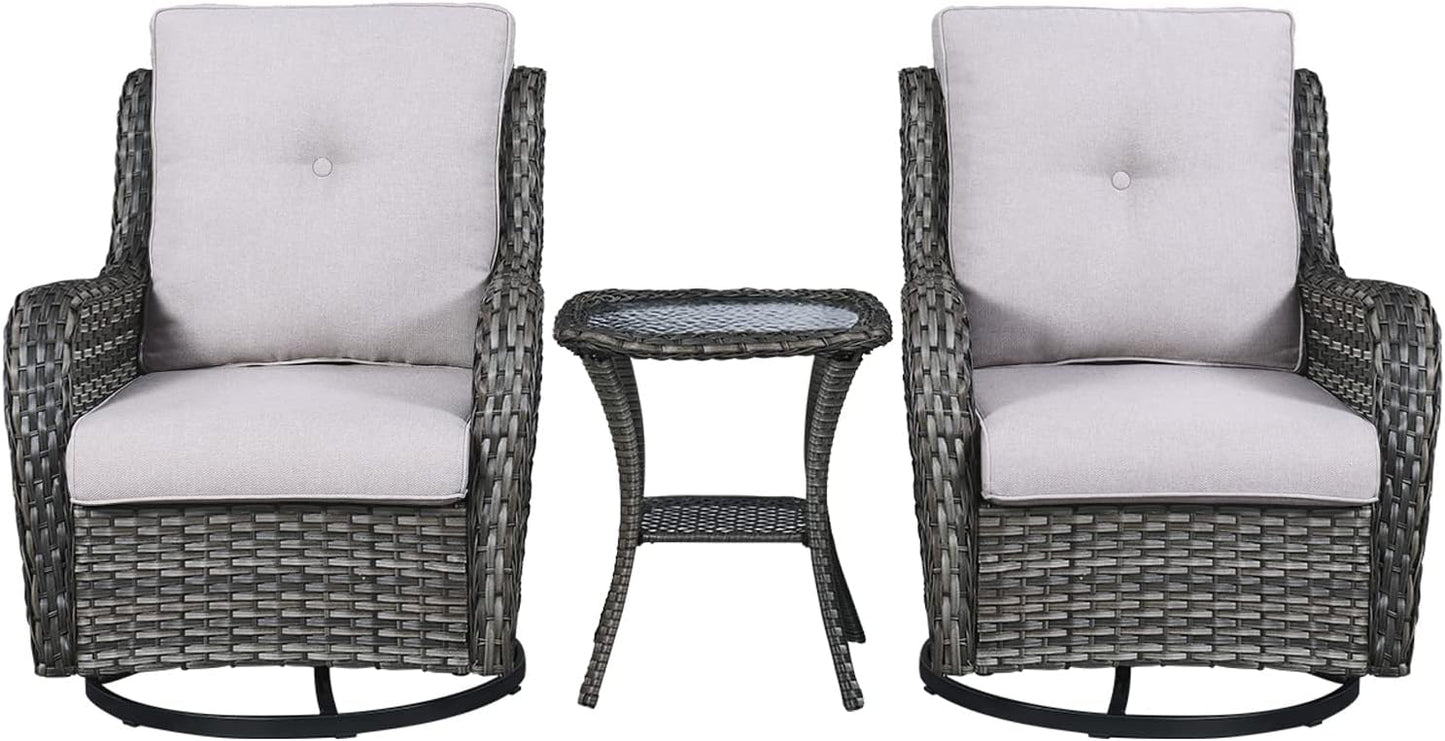Rilyson Wicker Rocking Chair Swivel Chairs - 4 Piece Rocker Patio Chairs Set Rattan Rocking Chair for Outdoor Porch Deck Garden Backyard(Mixed Grey/Blue)