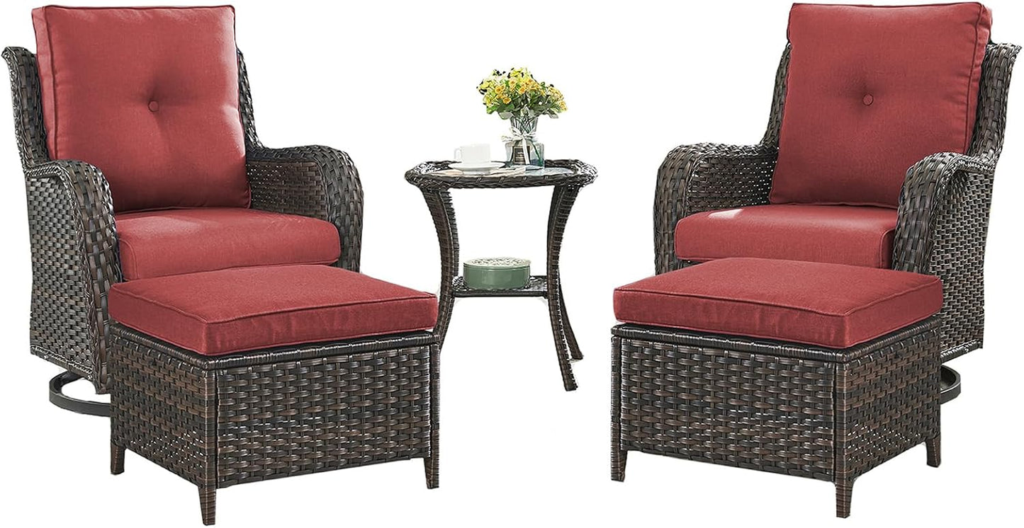 Rilyson Wicker Rocking Chair Swivel Chairs - 4 Piece Rocker Patio Chairs Set Rattan Rocking Chair for Outdoor Porch Deck Garden Backyard(Mixed Grey/Blue)