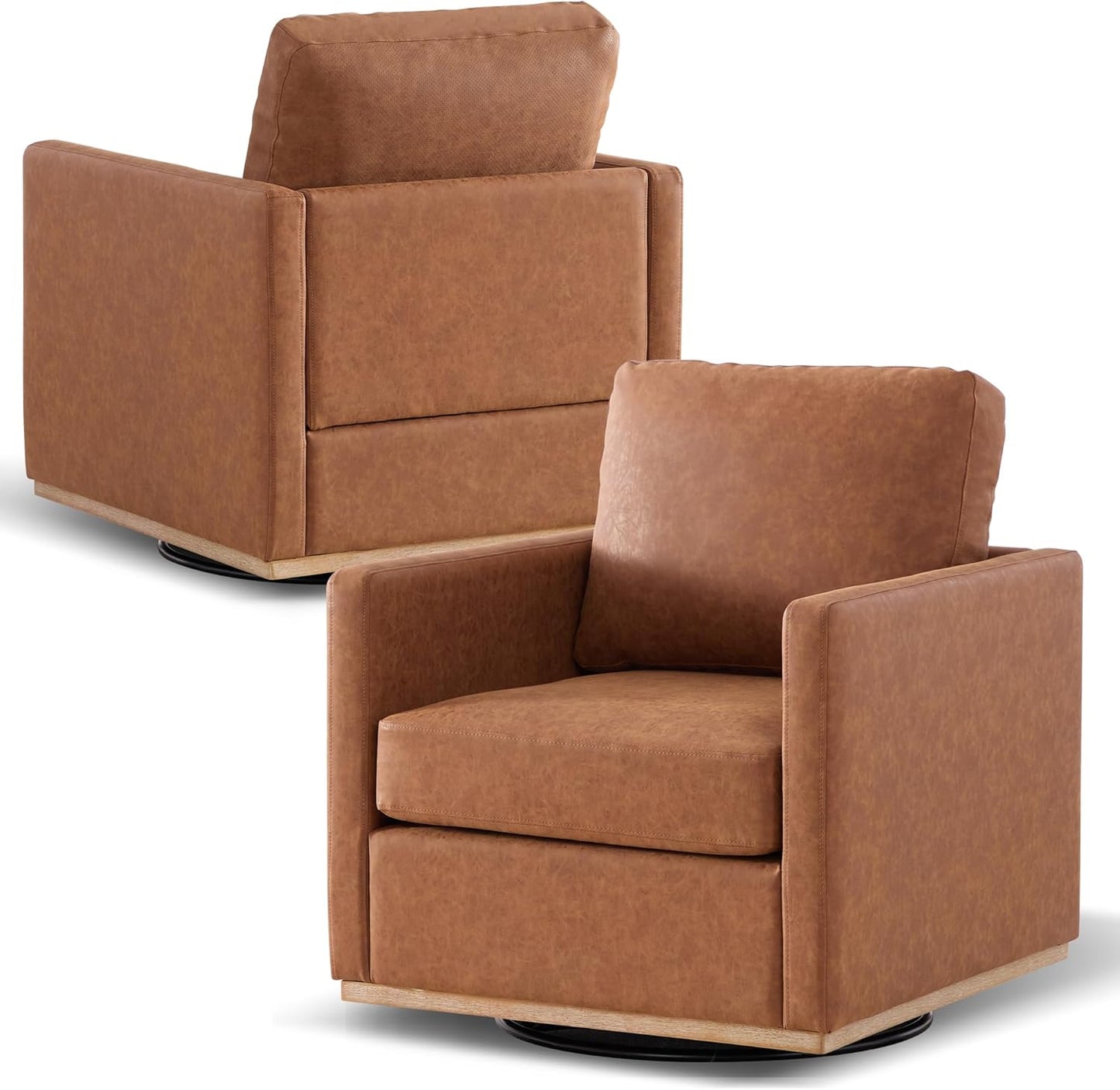 Aoiy & Wifon 30.7" W Swivel Accent Chair Set of 2, Mid Century Modern Swivel Chairs for Living Room, Comfy Small Accent Chair, Wavy Chenille, Taupe