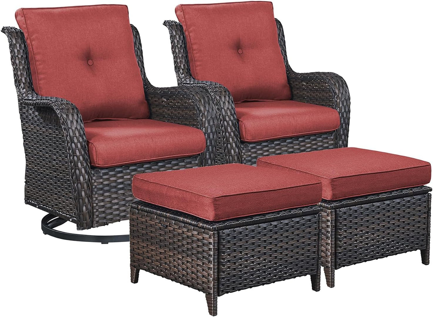 Rilyson Wicker Rocking Chair Swivel Chairs - 4 Piece Rocker Patio Chairs Set Rattan Rocking Chair for Outdoor Porch Deck Garden Backyard(Mixed Grey/Blue)