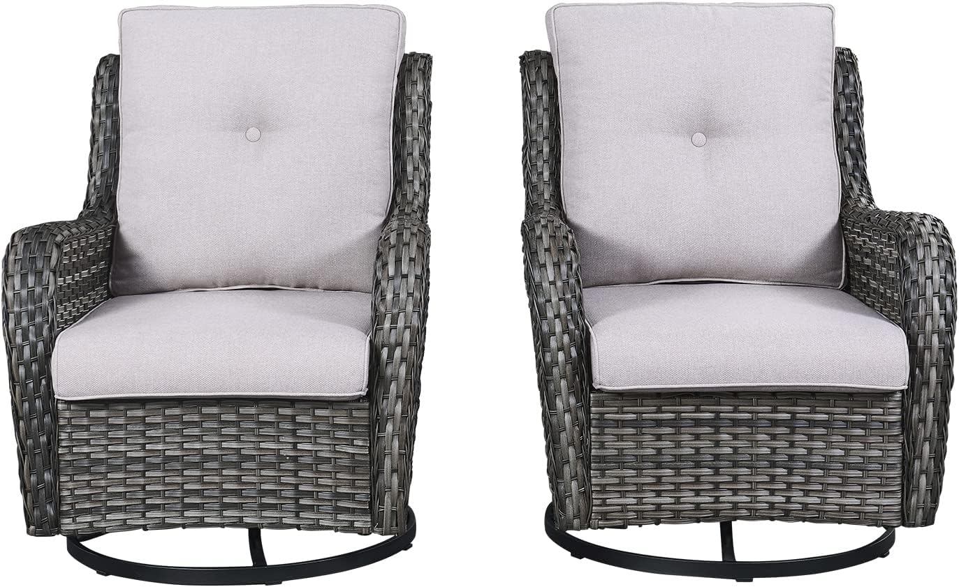 Rilyson Wicker Rocking Chair Swivel Chairs - 4 Piece Rocker Patio Chairs Set Rattan Rocking Chair for Outdoor Porch Deck Garden Backyard(Mixed Grey/Blue)