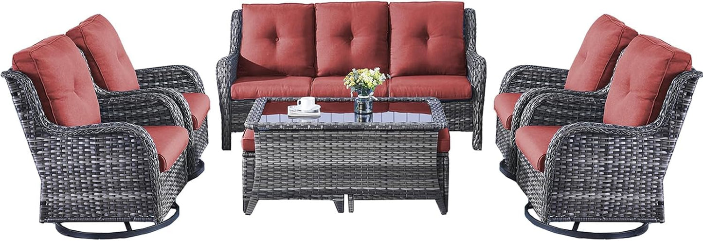 Rilyson Wicker Rocking Chair Swivel Chairs - 4 Piece Rocker Patio Chairs Set Rattan Rocking Chair for Outdoor Porch Deck Garden Backyard(Mixed Grey/Blue)