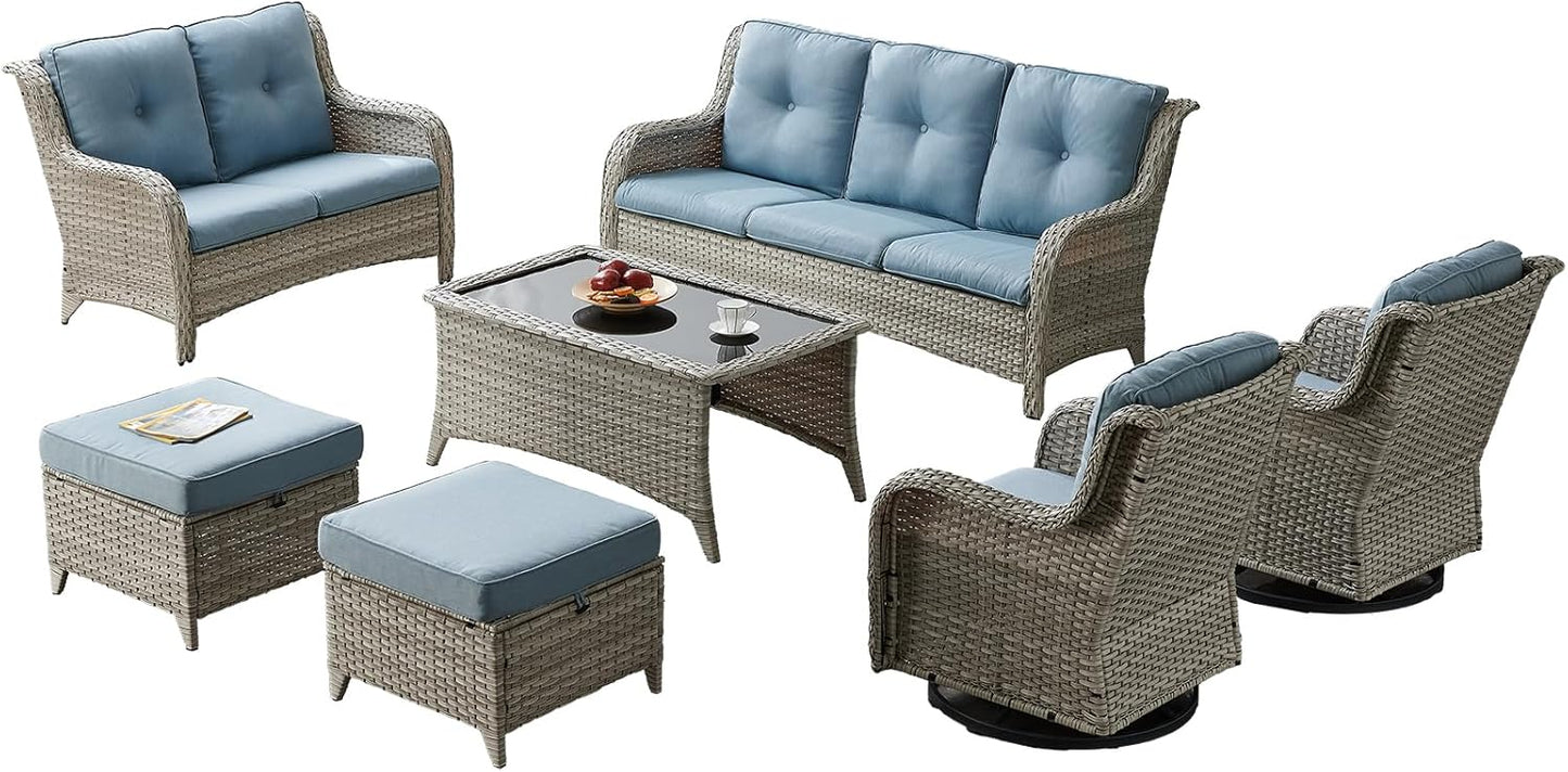 Rilyson Wicker Rocking Chair Swivel Chairs - 4 Piece Rocker Patio Chairs Set Rattan Rocking Chair for Outdoor Porch Deck Garden Backyard(Mixed Grey/Blue)