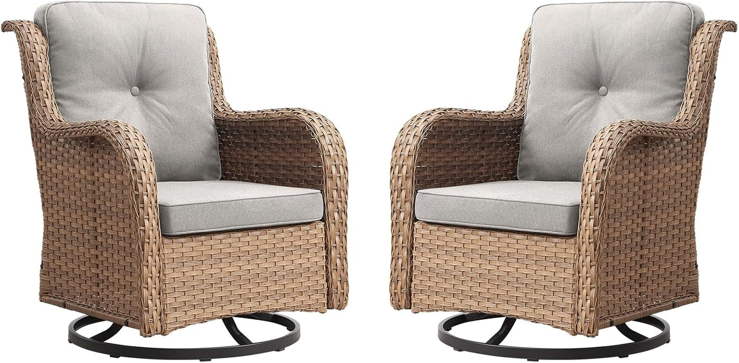 Rilyson Wicker Rocking Chair Swivel Chairs - 4 Piece Rocker Patio Chairs Set Rattan Rocking Chair for Outdoor Porch Deck Garden Backyard(Mixed Grey/Blue)