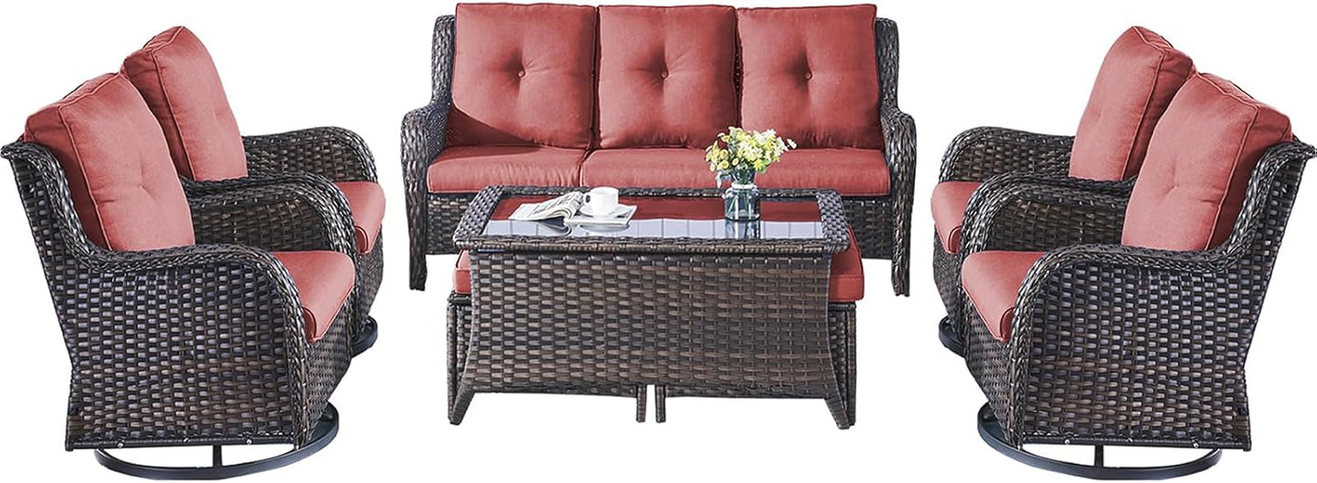 Rilyson Wicker Rocking Chair Swivel Chairs - 4 Piece Rocker Patio Chairs Set Rattan Rocking Chair for Outdoor Porch Deck Garden Backyard(Mixed Grey/Blue)