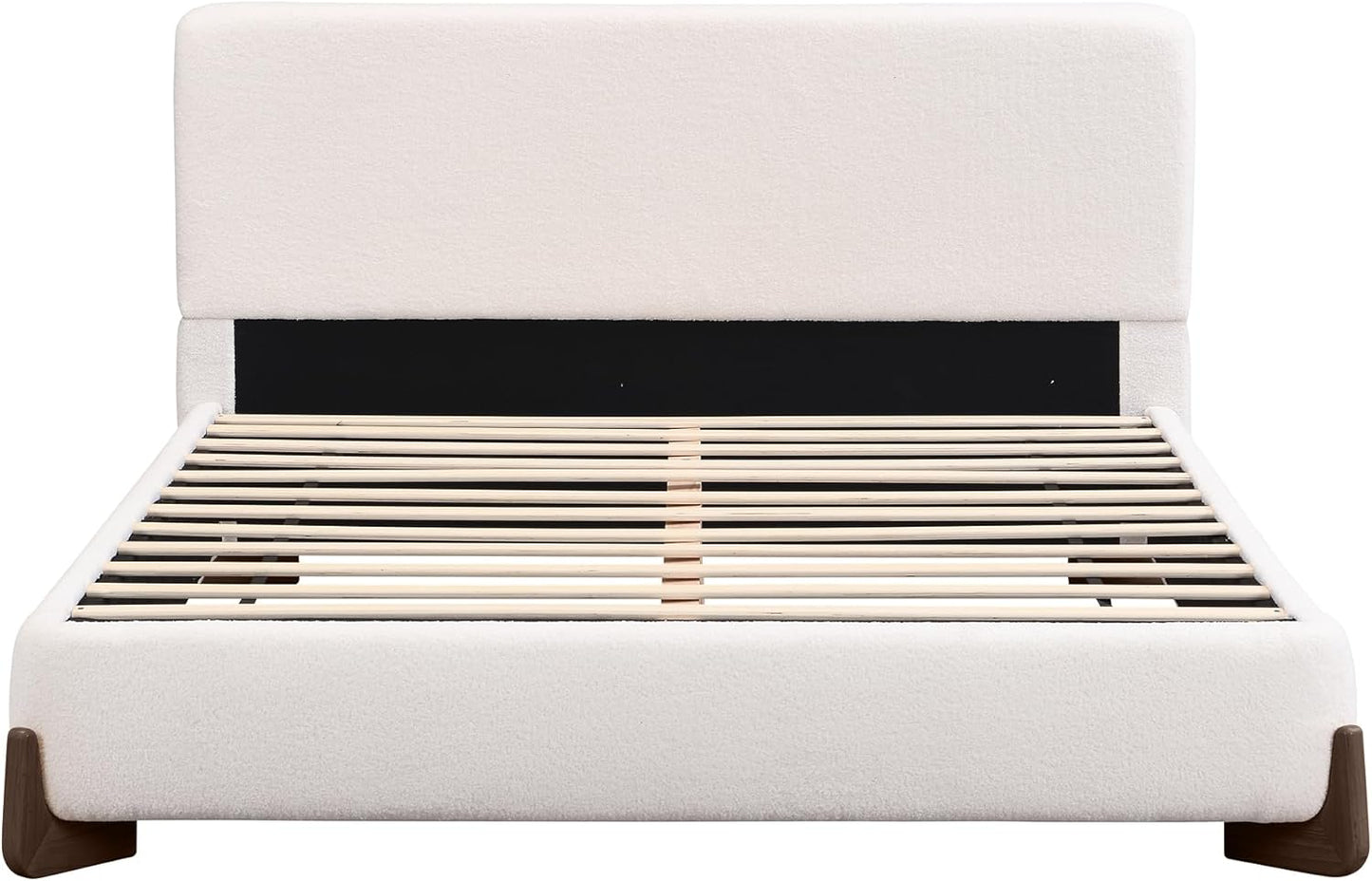 Merax Boucle Upholstered Bed, King Bed Frame and Headboard, Platform Bedframe, No Box Spring Required, Easy Assembly, White