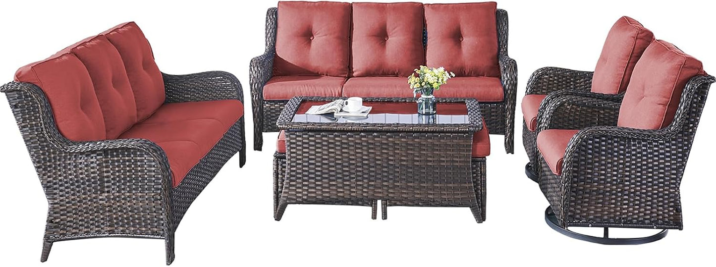 Rilyson Wicker Rocking Chair Swivel Chairs - 4 Piece Rocker Patio Chairs Set Rattan Rocking Chair for Outdoor Porch Deck Garden Backyard(Mixed Grey/Blue)