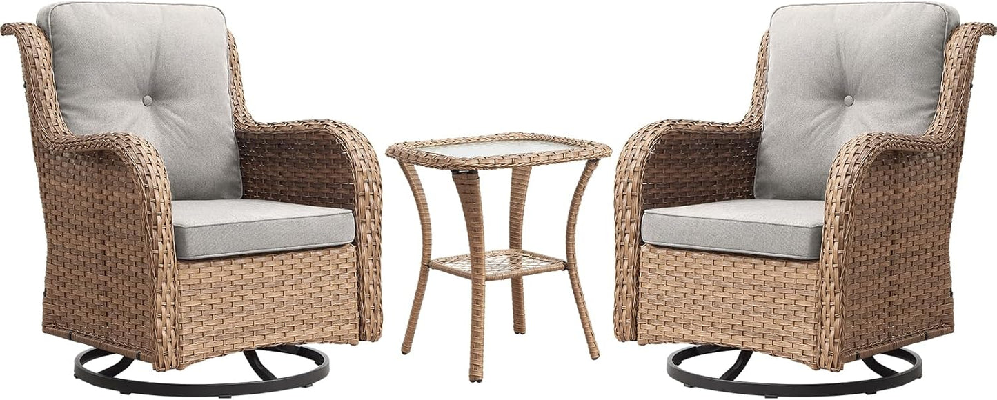 Rilyson Wicker Rocking Chair Swivel Chairs - 4 Piece Rocker Patio Chairs Set Rattan Rocking Chair for Outdoor Porch Deck Garden Backyard(Mixed Grey/Blue)