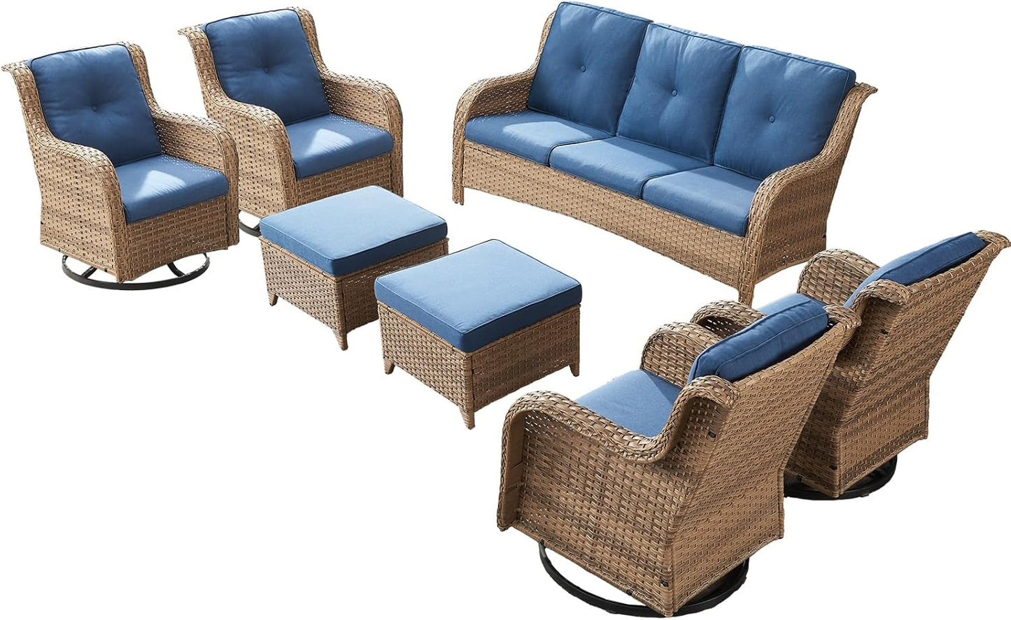 Rilyson Wicker Rocking Chair Swivel Chairs - 4 Piece Rocker Patio Chairs Set Rattan Rocking Chair for Outdoor Porch Deck Garden Backyard(Mixed Grey/Blue)