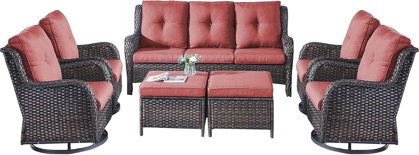 Rilyson Wicker Rocking Chair Swivel Chairs - 4 Piece Rocker Patio Chairs Set Rattan Rocking Chair for Outdoor Porch Deck Garden Backyard(Mixed Grey/Blue)