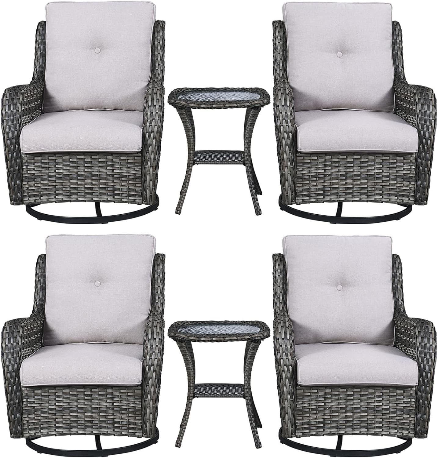 Rilyson Wicker Rocking Chair Swivel Chairs - 4 Piece Rocker Patio Chairs Set Rattan Rocking Chair for Outdoor Porch Deck Garden Backyard(Mixed Grey/Blue)
