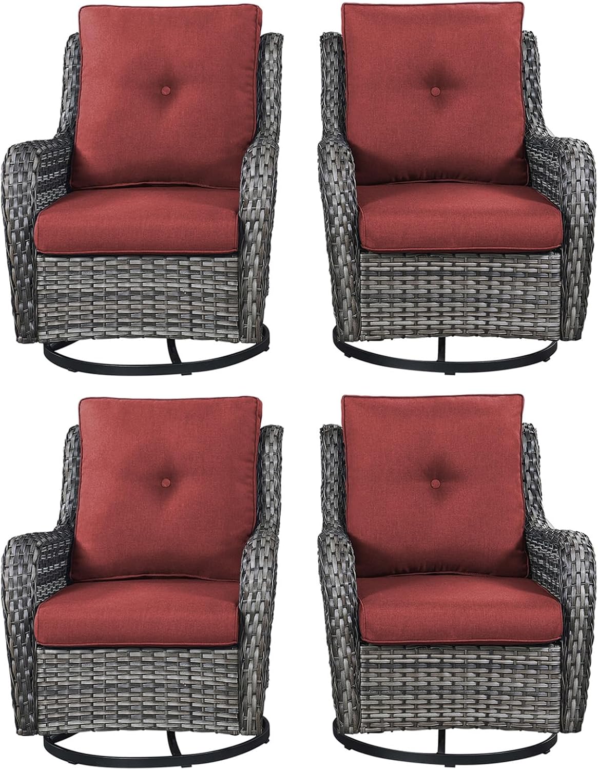 Rilyson Wicker Rocking Chair Swivel Chairs - 4 Piece Rocker Patio Chairs Set Rattan Rocking Chair for Outdoor Porch Deck Garden Backyard(Mixed Grey/Blue)