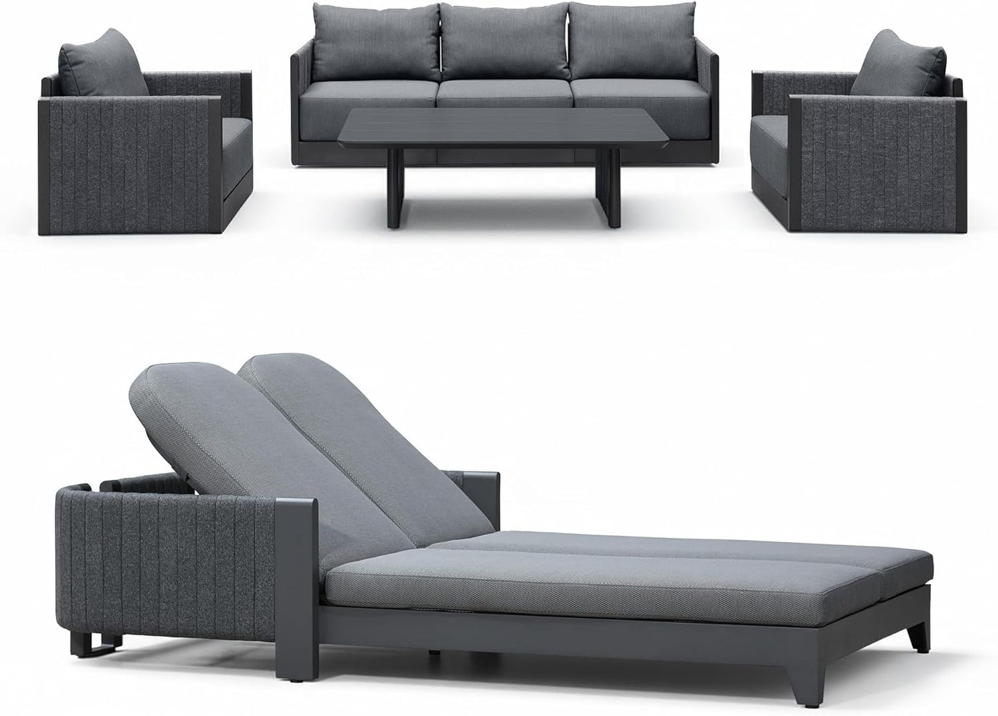 PURPLE LEAF Patio Furniture Set 8 Pieces Outdoor Conversation Sets PP Rope Patio Sofa with Cushions Manual Weaving Deep Seating Furniture for Porch Lawn Backyard Gray