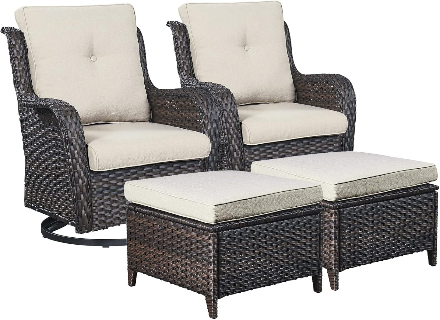 Rilyson Wicker Rocking Chair Swivel Chairs - 4 Piece Rocker Patio Chairs Set Rattan Rocking Chair for Outdoor Porch Deck Garden Backyard(Mixed Grey/Blue)