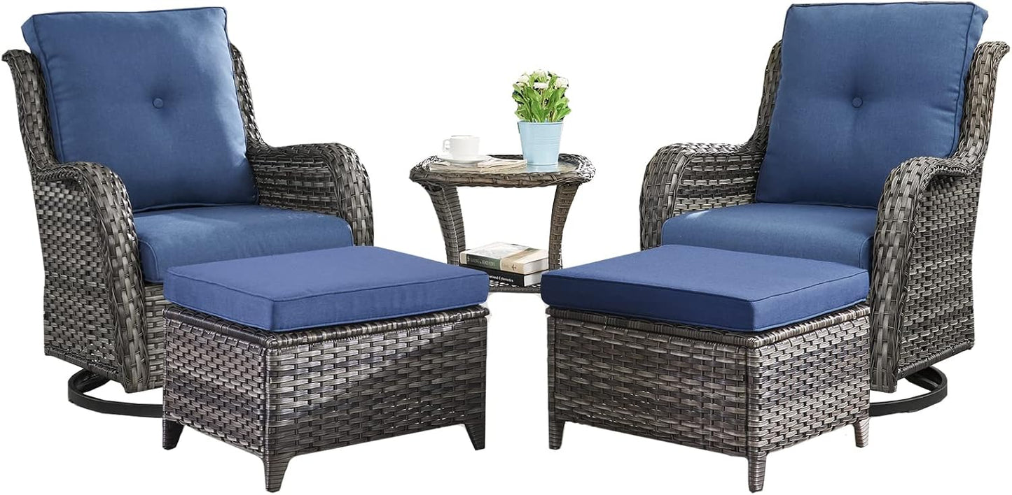 Rilyson Wicker Rocking Chair Swivel Chairs - 4 Piece Rocker Patio Chairs Set Rattan Rocking Chair for Outdoor Porch Deck Garden Backyard(Mixed Grey/Blue)