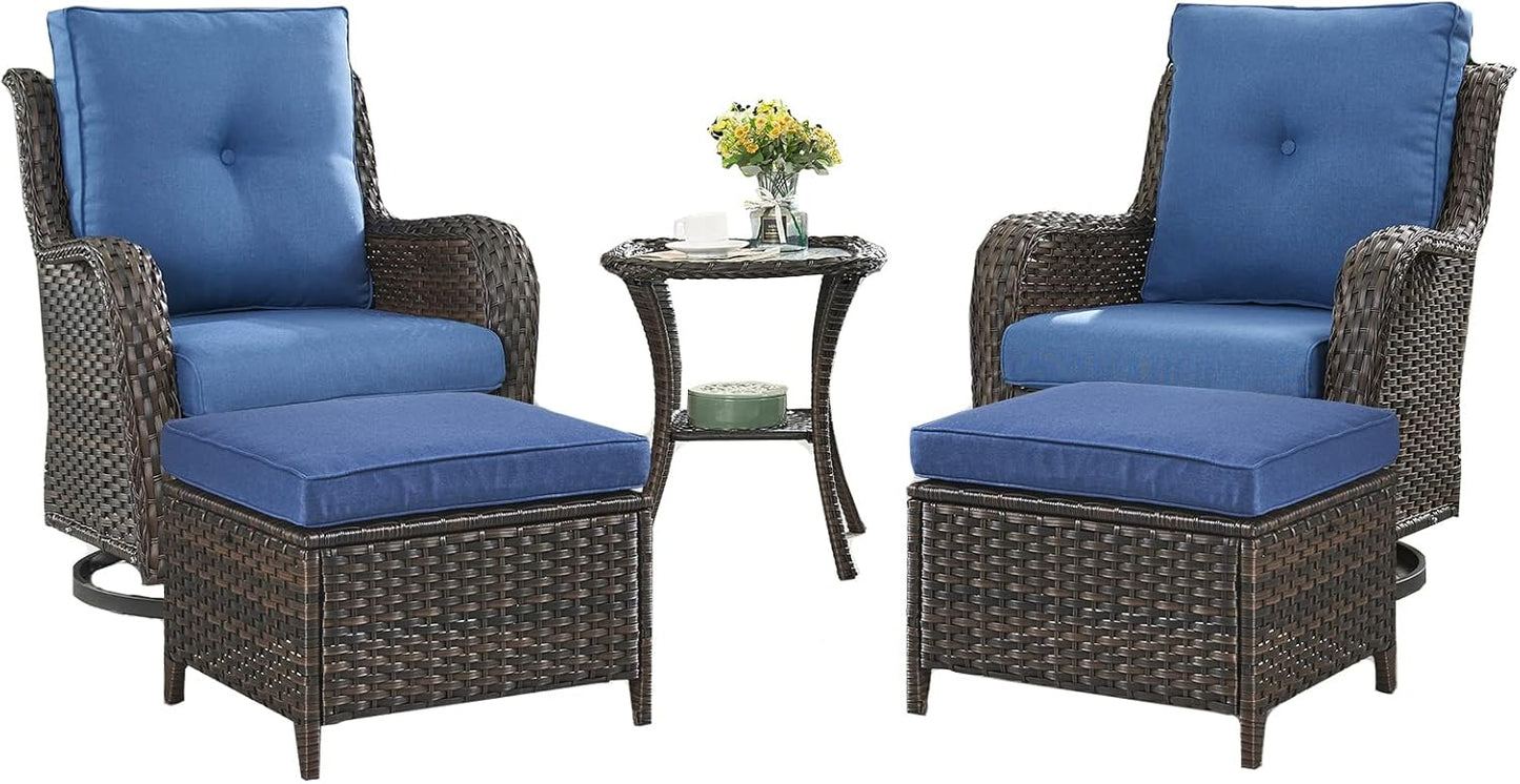 Rilyson Wicker Rocking Chair Swivel Chairs - 4 Piece Rocker Patio Chairs Set Rattan Rocking Chair for Outdoor Porch Deck Garden Backyard(Mixed Grey/Blue)