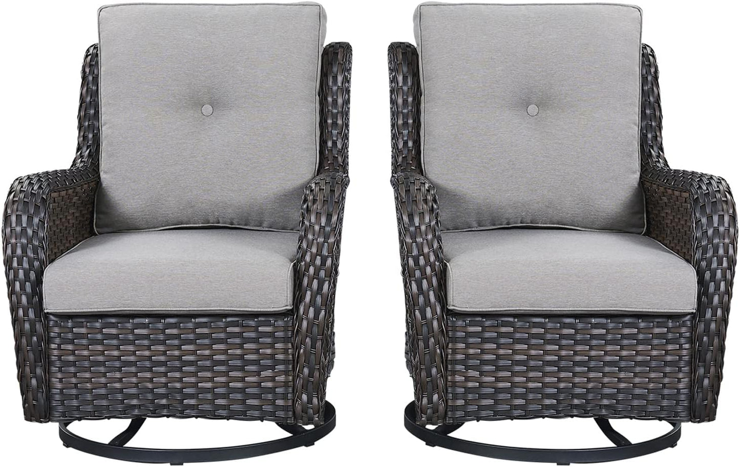 Rilyson Wicker Rocking Chair Swivel Chairs - 4 Piece Rocker Patio Chairs Set Rattan Rocking Chair for Outdoor Porch Deck Garden Backyard(Mixed Grey/Blue)