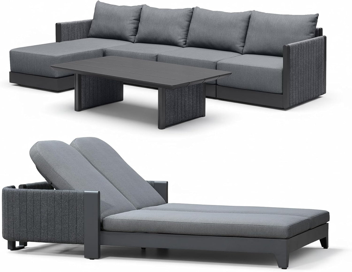 PURPLE LEAF Patio Furniture Set 8 Pieces Outdoor Conversation Sets PP Rope Patio Sofa with Cushions Manual Weaving Deep Seating Furniture for Porch Lawn Backyard Gray