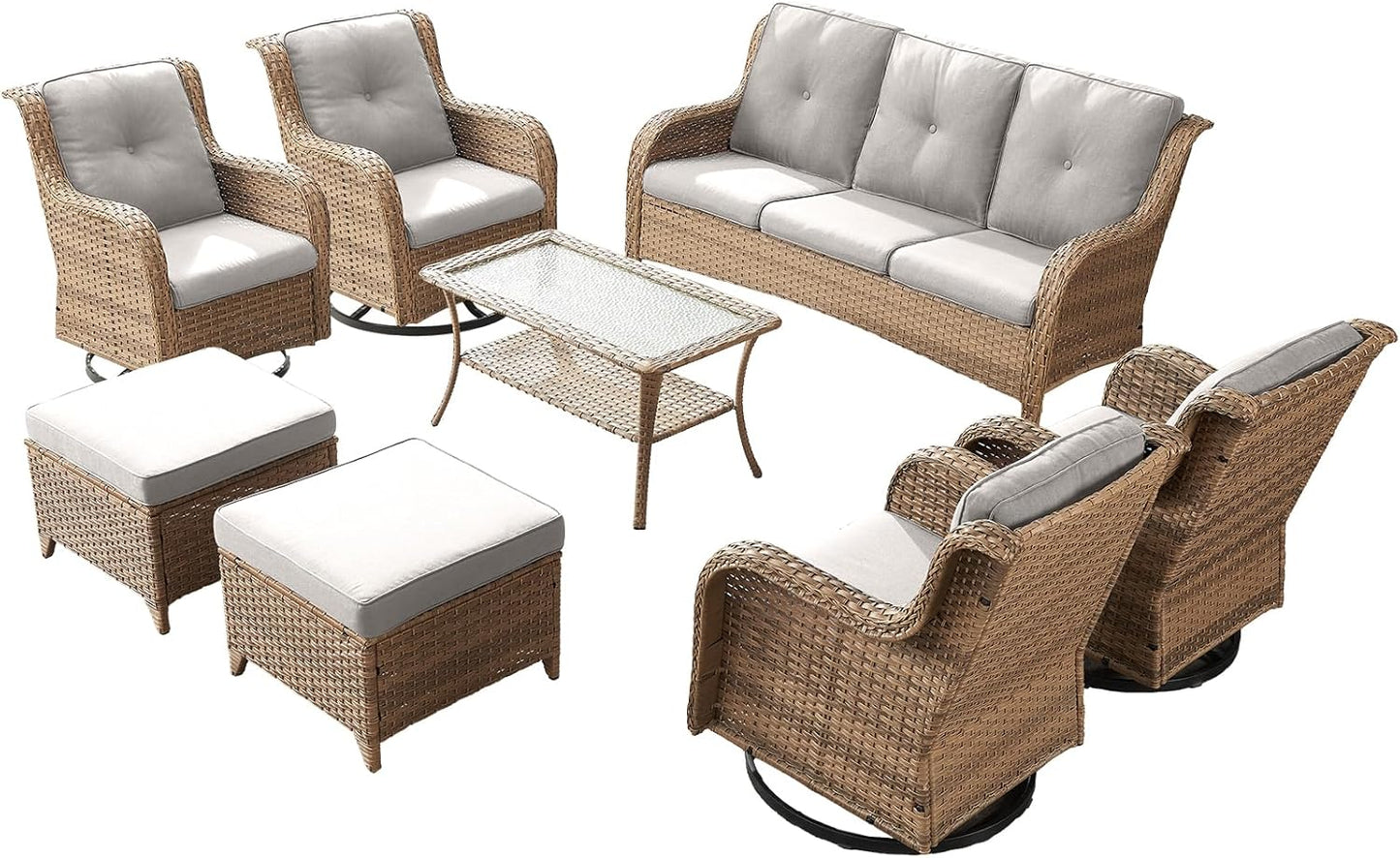 Rilyson Wicker Rocking Chair Swivel Chairs - 4 Piece Rocker Patio Chairs Set Rattan Rocking Chair for Outdoor Porch Deck Garden Backyard(Mixed Grey/Blue)