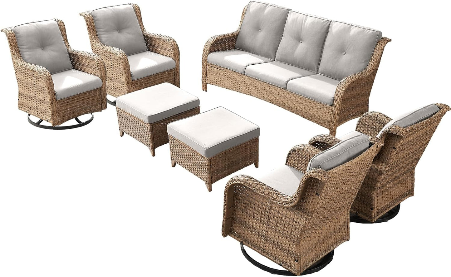 Rilyson Wicker Rocking Chair Swivel Chairs - 4 Piece Rocker Patio Chairs Set Rattan Rocking Chair for Outdoor Porch Deck Garden Backyard(Mixed Grey/Blue)