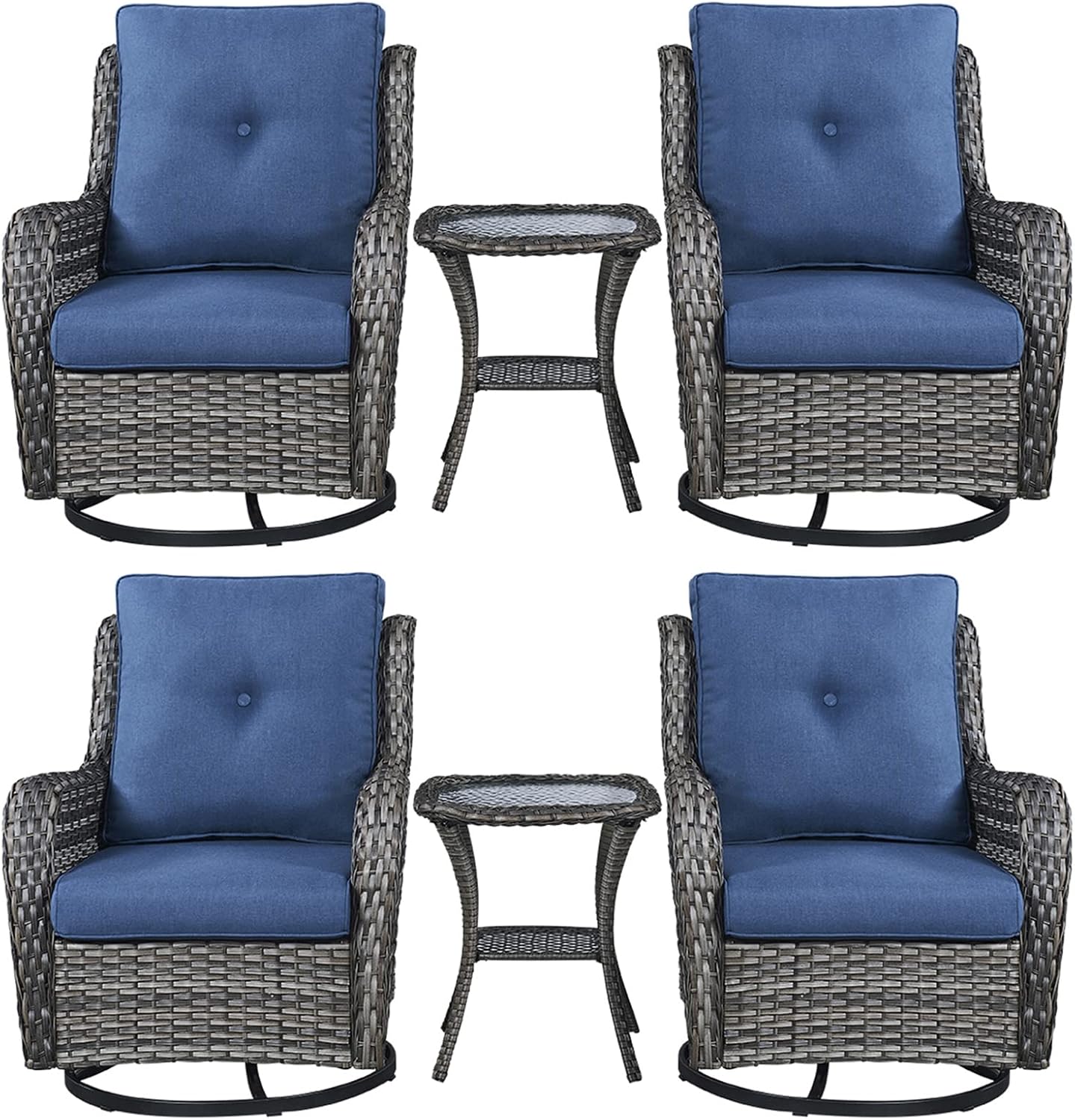 Rilyson Wicker Rocking Chair Swivel Chairs - 4 Piece Rocker Patio Chairs Set Rattan Rocking Chair for Outdoor Porch Deck Garden Backyard(Mixed Grey/Blue)