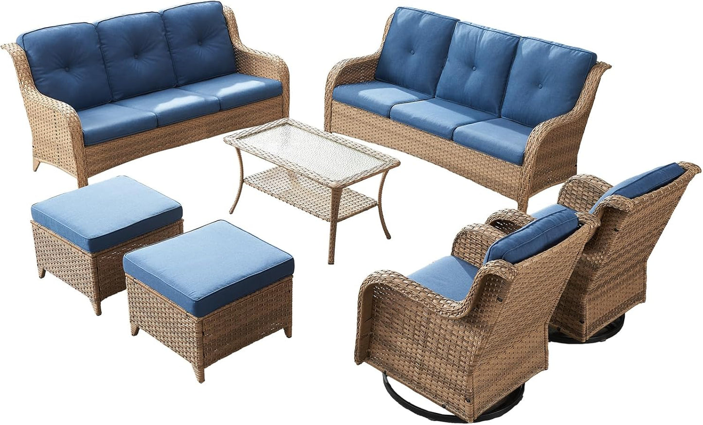 Rilyson Wicker Rocking Chair Swivel Chairs - 4 Piece Rocker Patio Chairs Set Rattan Rocking Chair for Outdoor Porch Deck Garden Backyard(Mixed Grey/Blue)