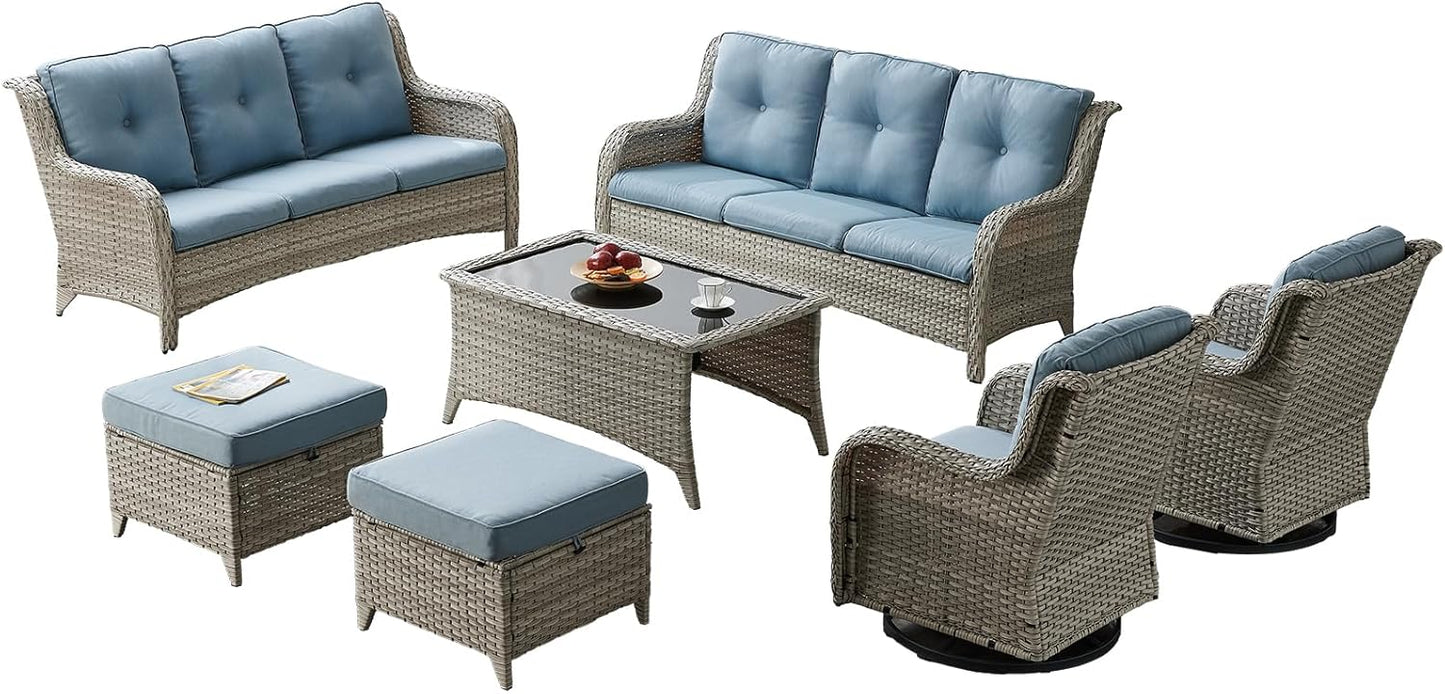 Rilyson Wicker Rocking Chair Swivel Chairs - 4 Piece Rocker Patio Chairs Set Rattan Rocking Chair for Outdoor Porch Deck Garden Backyard(Mixed Grey/Blue)