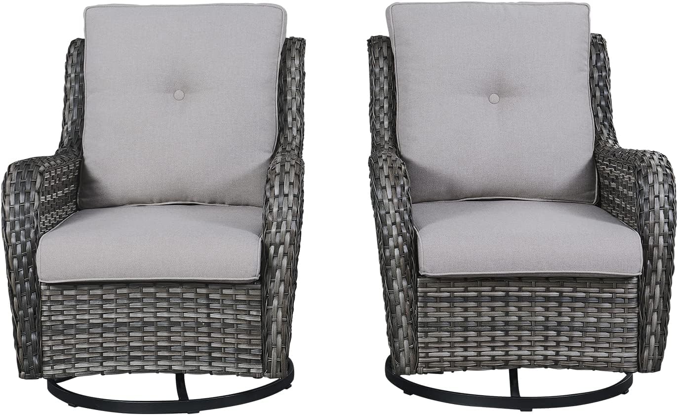 Rilyson Wicker Rocking Chair Swivel Chairs - 4 Piece Rocker Patio Chairs Set Rattan Rocking Chair for Outdoor Porch Deck Garden Backyard(Mixed Grey/Blue)