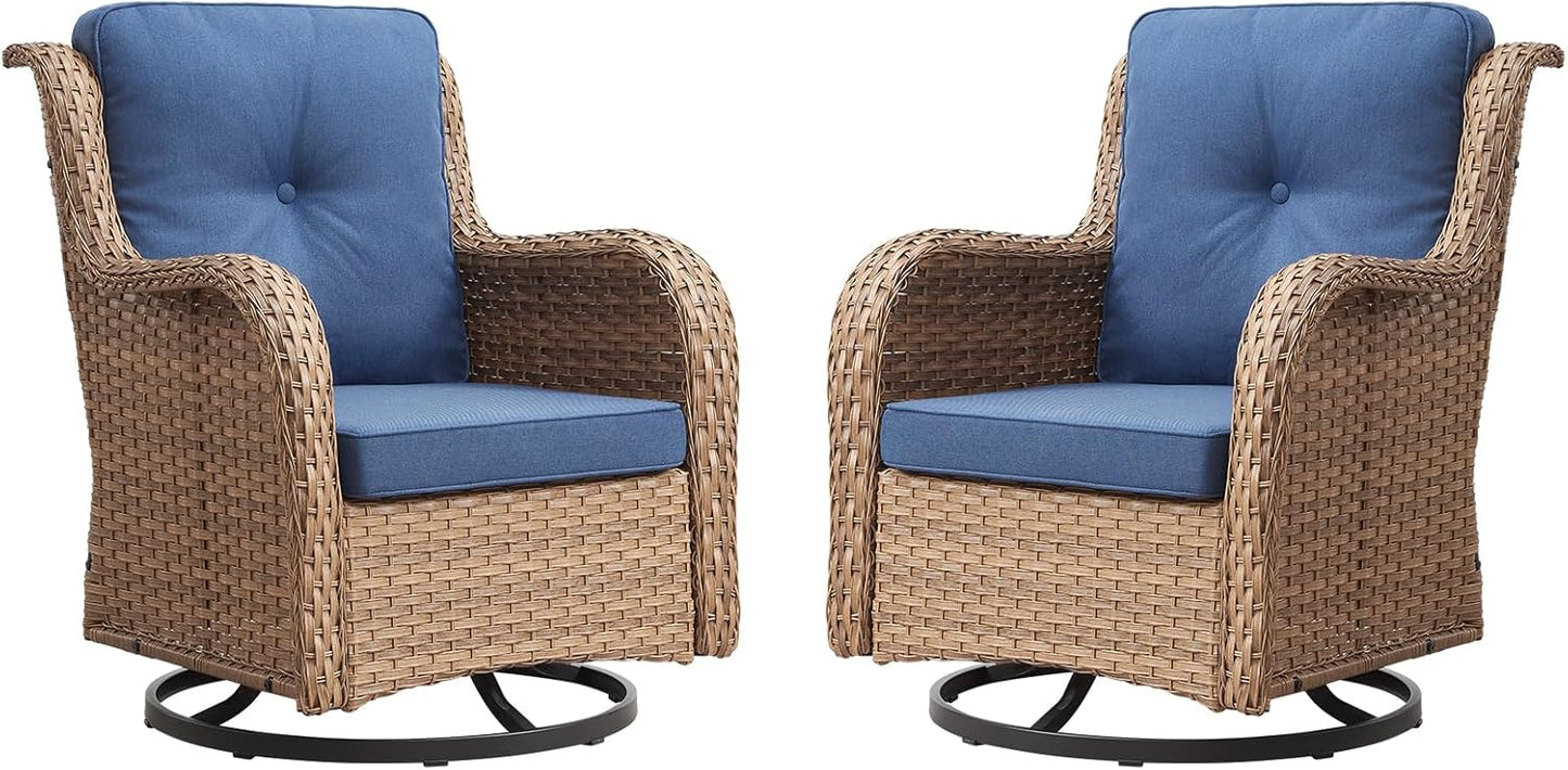 Rilyson Wicker Rocking Chair Swivel Chairs - 4 Piece Rocker Patio Chairs Set Rattan Rocking Chair for Outdoor Porch Deck Garden Backyard(Mixed Grey/Blue)