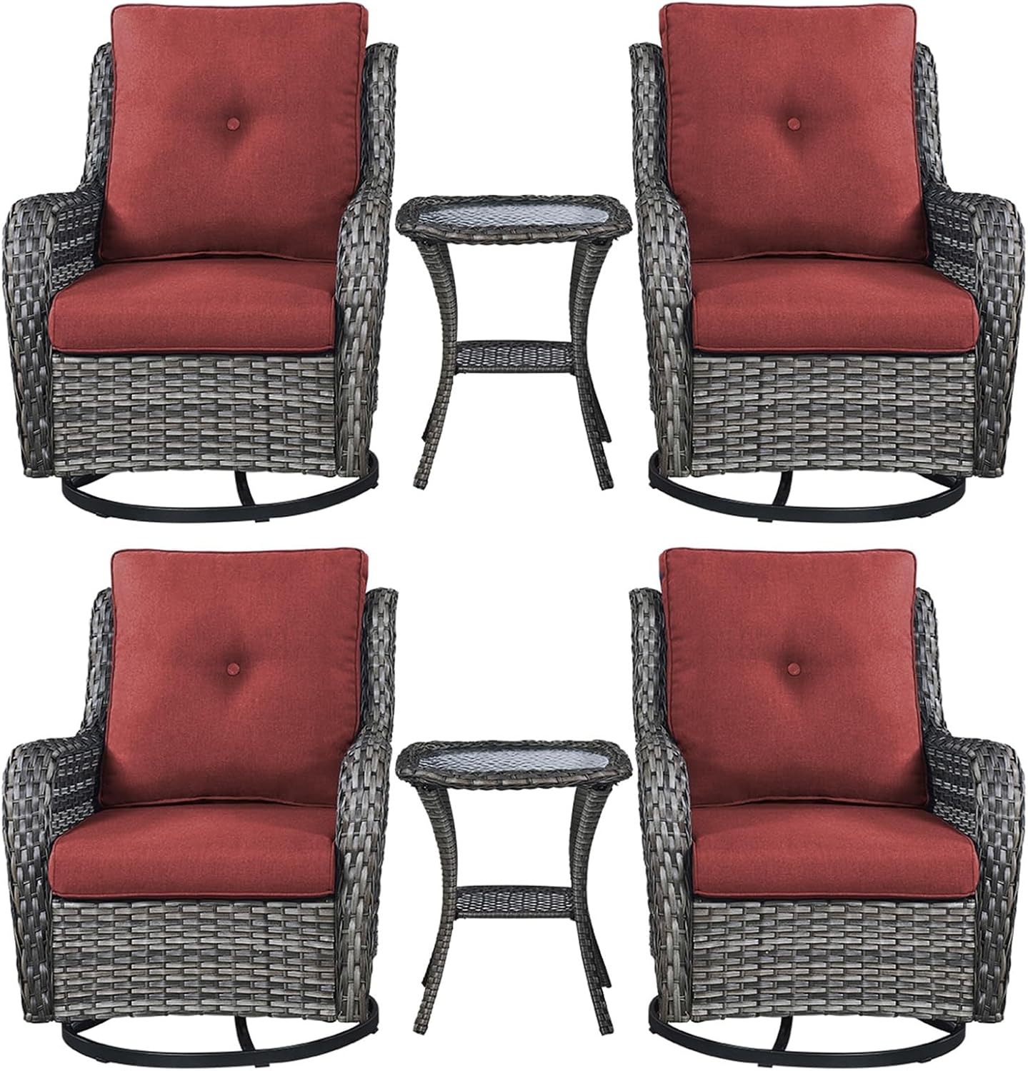 Rilyson Wicker Rocking Chair Swivel Chairs - 4 Piece Rocker Patio Chairs Set Rattan Rocking Chair for Outdoor Porch Deck Garden Backyard(Mixed Grey/Blue)