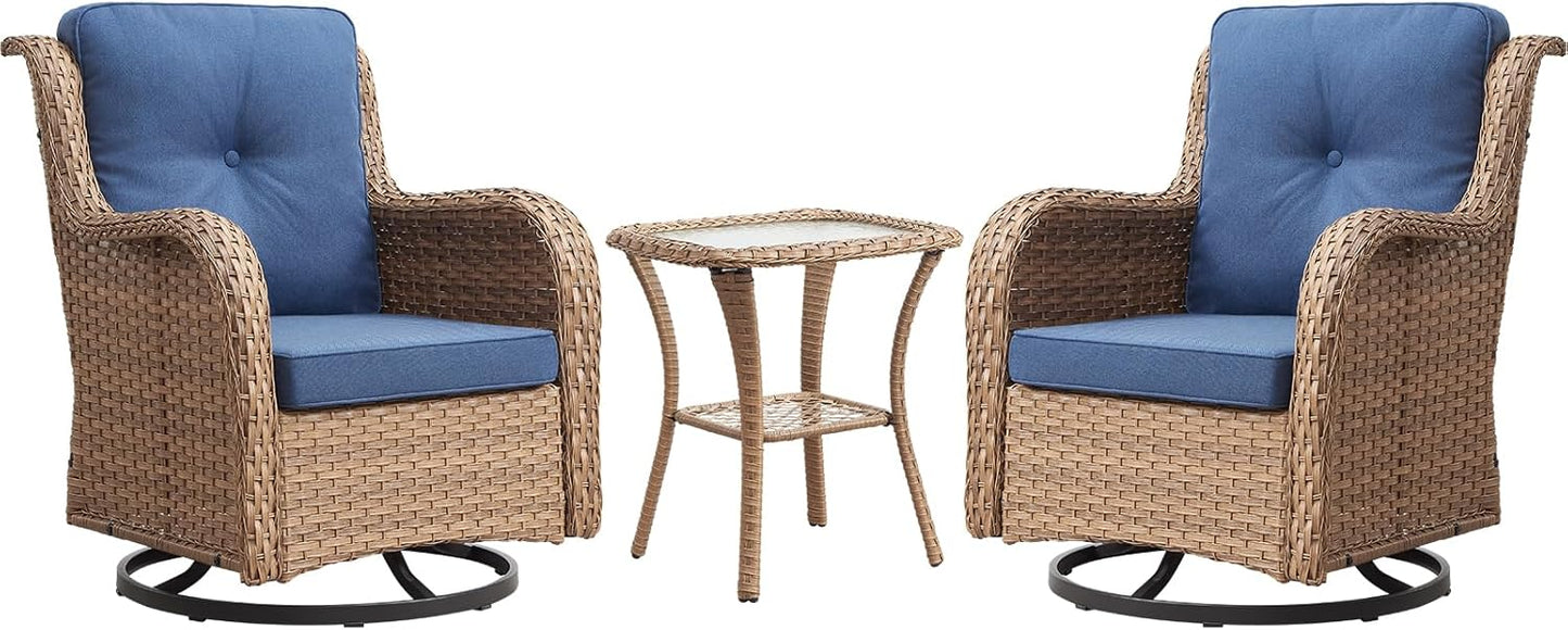 Rilyson Wicker Rocking Chair Swivel Chairs - 4 Piece Rocker Patio Chairs Set Rattan Rocking Chair for Outdoor Porch Deck Garden Backyard(Mixed Grey/Blue)