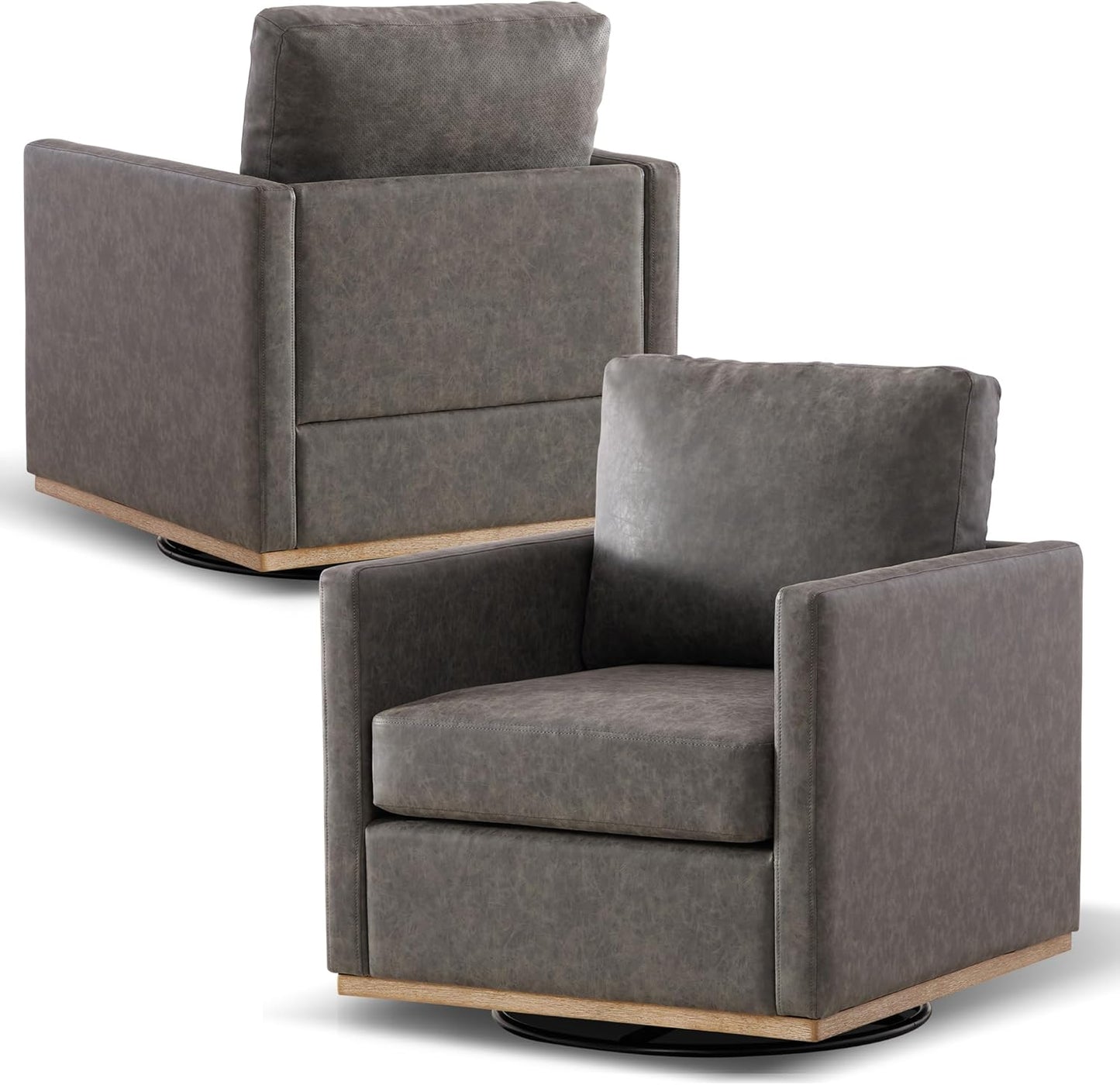 Aoiy & Wifon 30.7" W Swivel Accent Chair Set of 2, Mid Century Modern Swivel Chairs for Living Room, Comfy Small Accent Chair, Wavy Chenille, Taupe