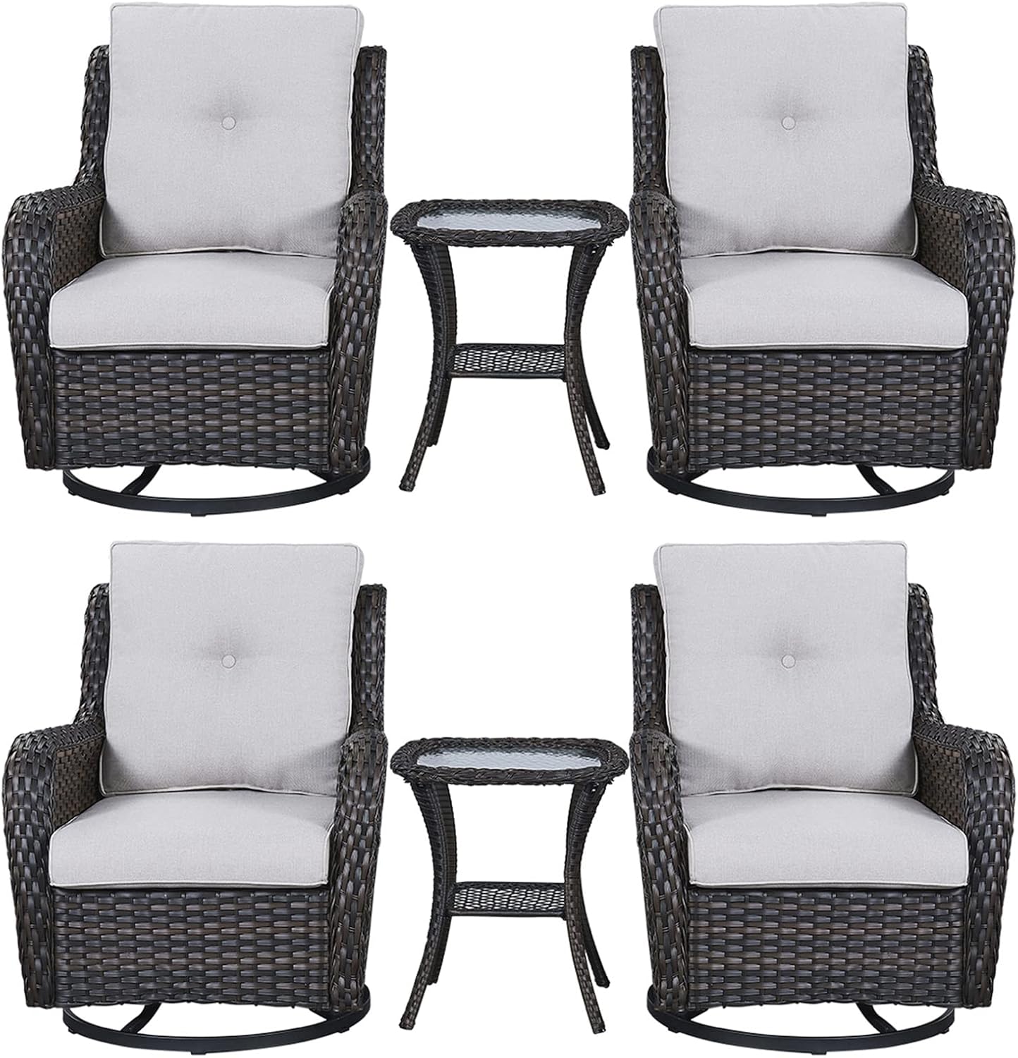 Rilyson Wicker Rocking Chair Swivel Chairs - 4 Piece Rocker Patio Chairs Set Rattan Rocking Chair for Outdoor Porch Deck Garden Backyard(Mixed Grey/Blue)