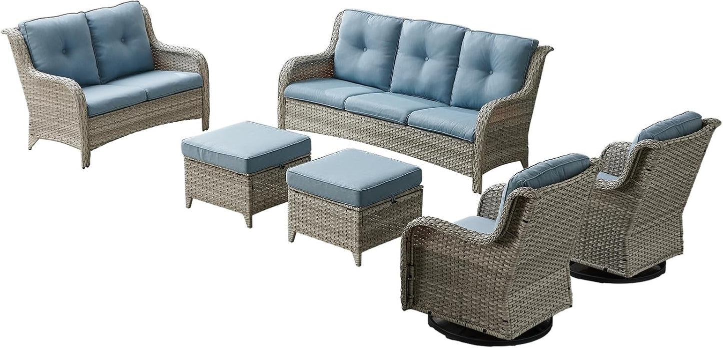 Rilyson Wicker Rocking Chair Swivel Chairs - 4 Piece Rocker Patio Chairs Set Rattan Rocking Chair for Outdoor Porch Deck Garden Backyard(Mixed Grey/Blue)