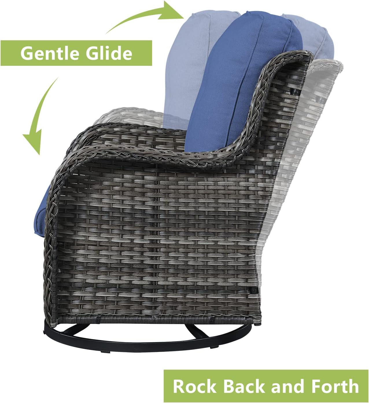 Rilyson Wicker Rocking Chair Swivel Chairs - 4 Piece Rocker Patio Chairs Set Rattan Rocking Chair for Outdoor Porch Deck Garden Backyard(Mixed Grey/Blue)