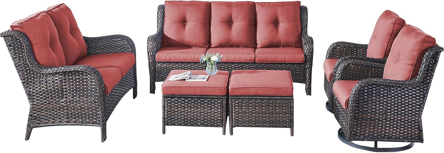 Rilyson Wicker Rocking Chair Swivel Chairs - 4 Piece Rocker Patio Chairs Set Rattan Rocking Chair for Outdoor Porch Deck Garden Backyard(Mixed Grey/Blue)