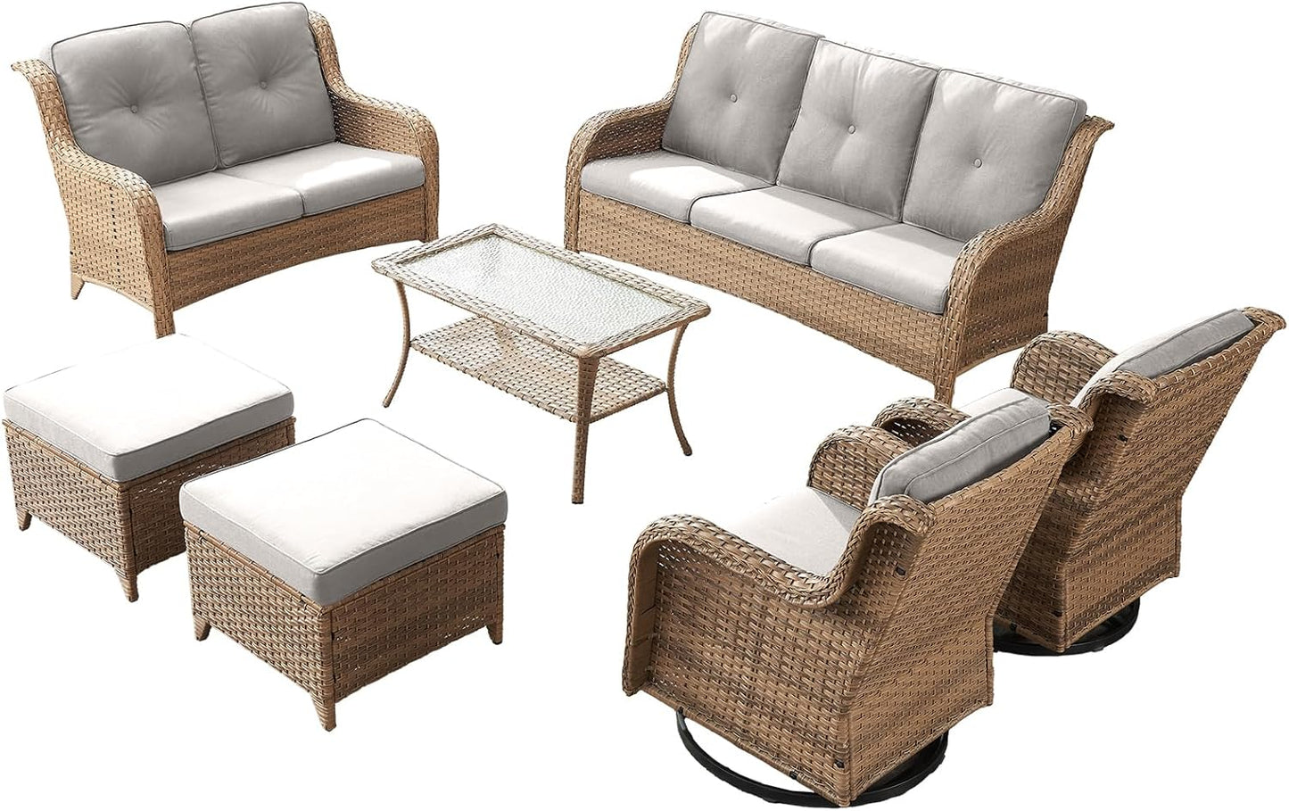 Rilyson Wicker Rocking Chair Swivel Chairs - 4 Piece Rocker Patio Chairs Set Rattan Rocking Chair for Outdoor Porch Deck Garden Backyard(Mixed Grey/Blue)