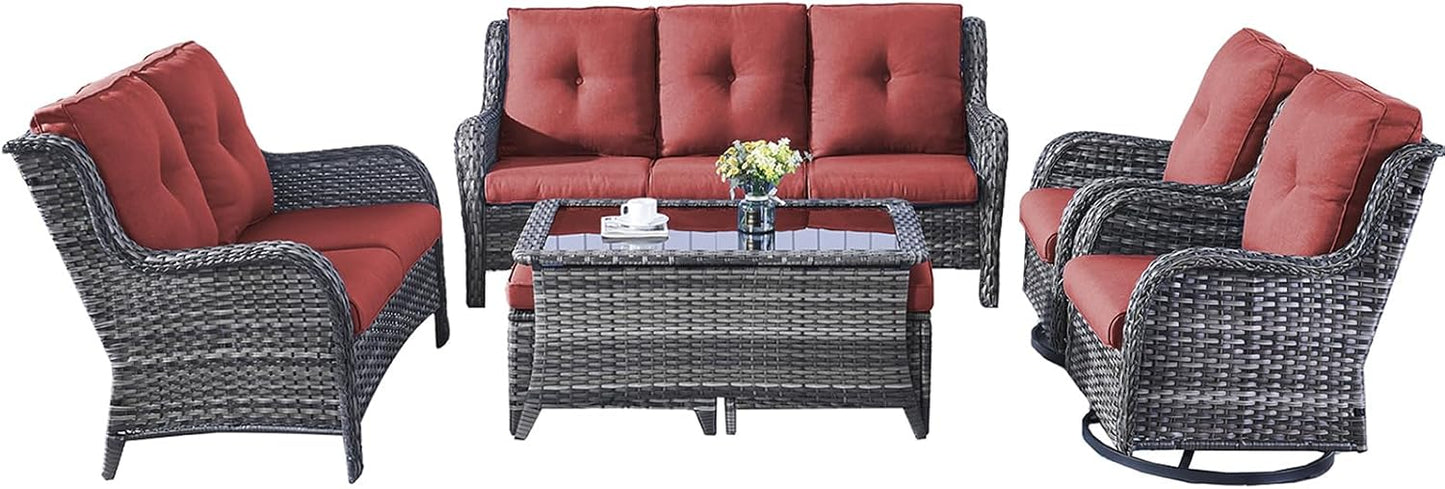 Rilyson Wicker Rocking Chair Swivel Chairs - 4 Piece Rocker Patio Chairs Set Rattan Rocking Chair for Outdoor Porch Deck Garden Backyard(Mixed Grey/Blue)